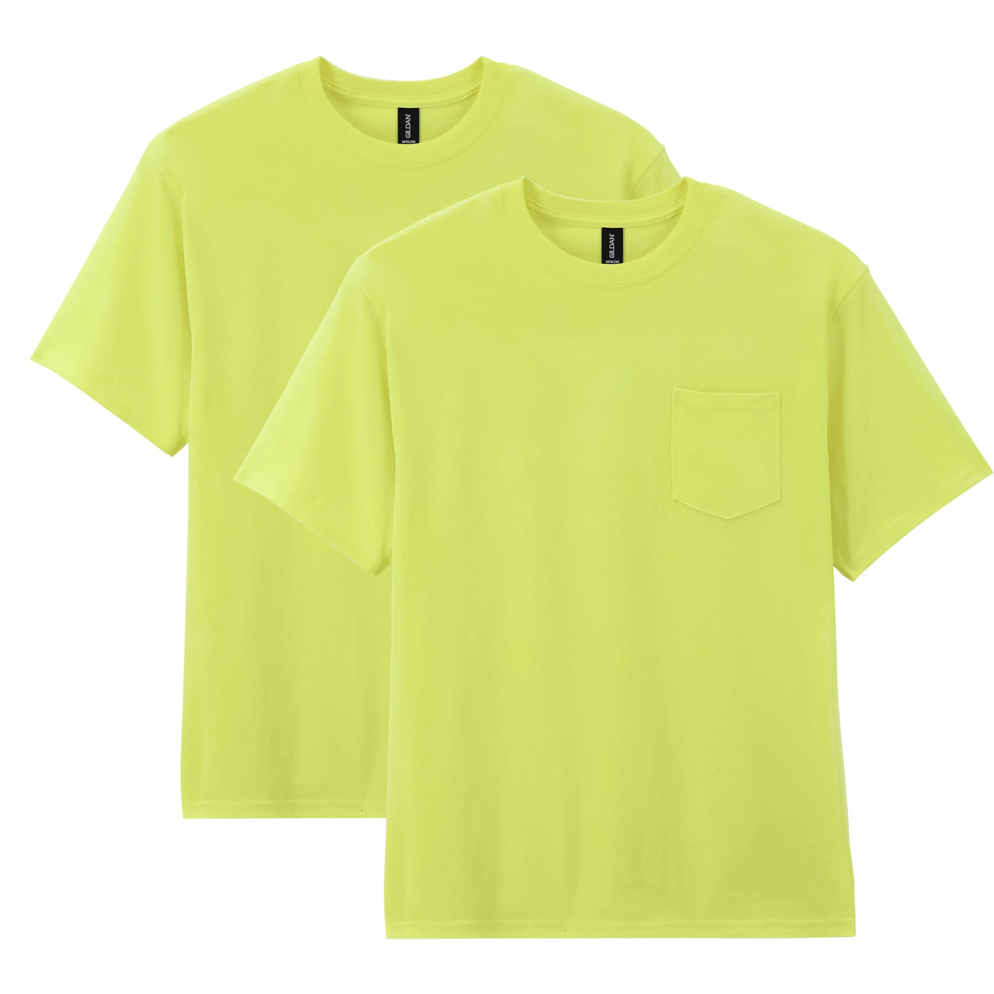 Gildan Adult DryBlend Workwear T-Shirts with Pocket, 2-Pack, Safety Green, XXXL