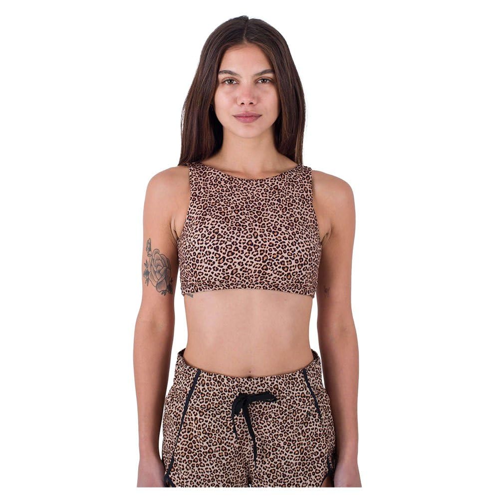 Hurley Women's Max Leopard High Neck 2 Way Top Bikini, Brown Sugar, S