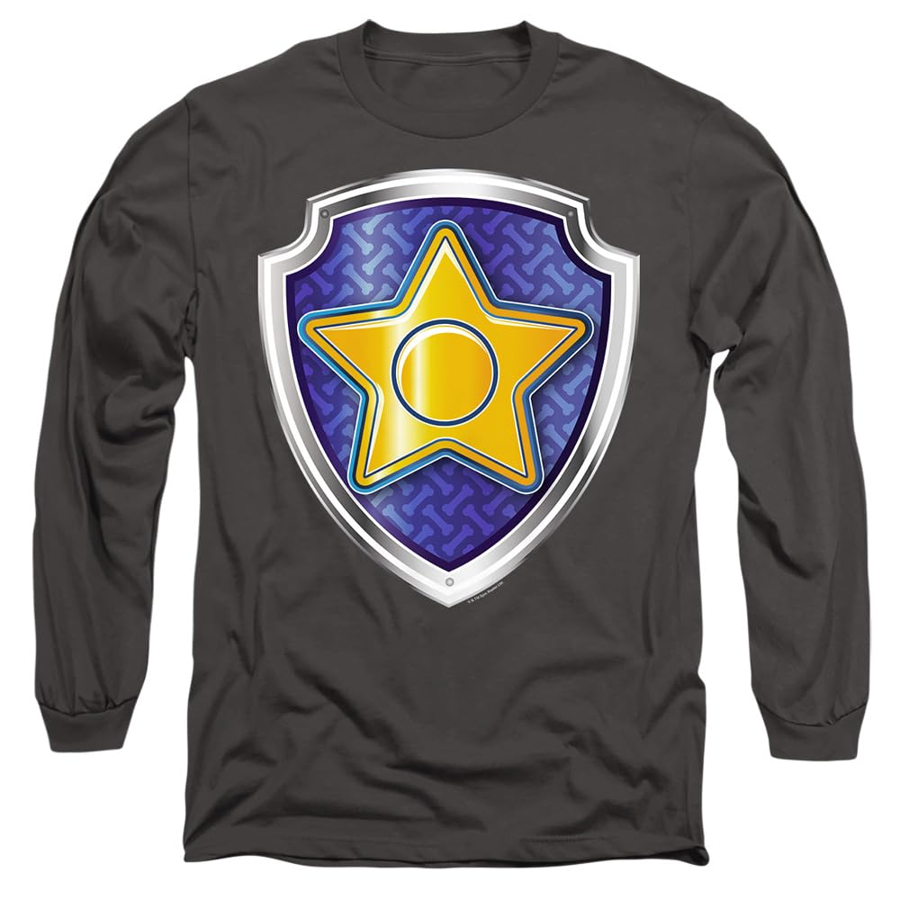 Paw Patrol Chase Badge Mens Long Sleeve T Shirt, Charcoal, S