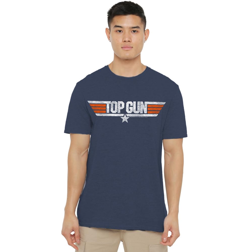 Top Gun Distressed Logo Unisex T Shirt, Navy, X-Large