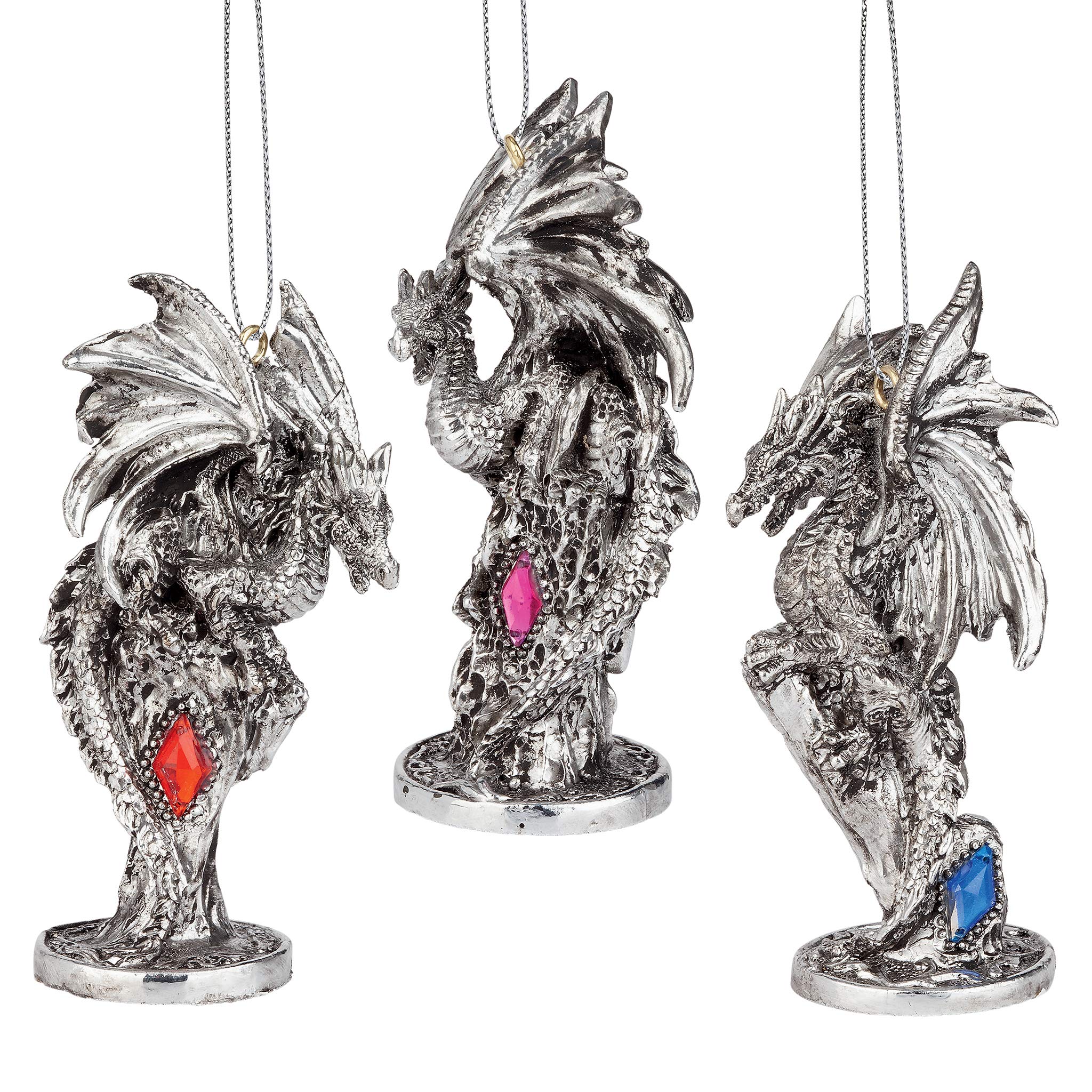 Christmas Tree Ornaments - Three Dragons of Amesbury Castle Holiday Ornament Set of Three - Dragon Statue - Christmas Decorations