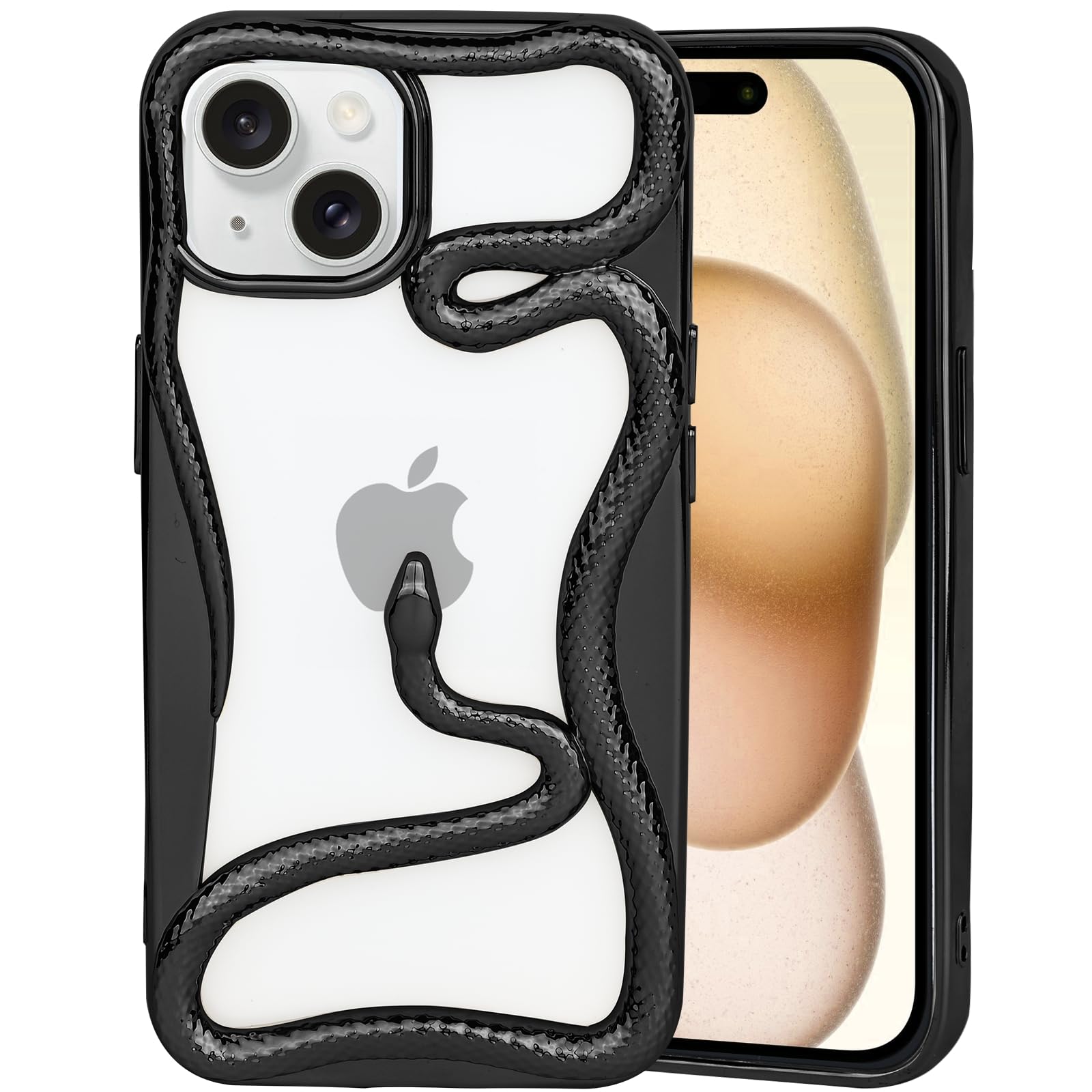 Pajony Cool 3D Snake Cases for iPhone 14/13, Creative Hollow Dissipate Heat Design Soft Electroplated Shockproof Cover for iPhone 14/13 Black