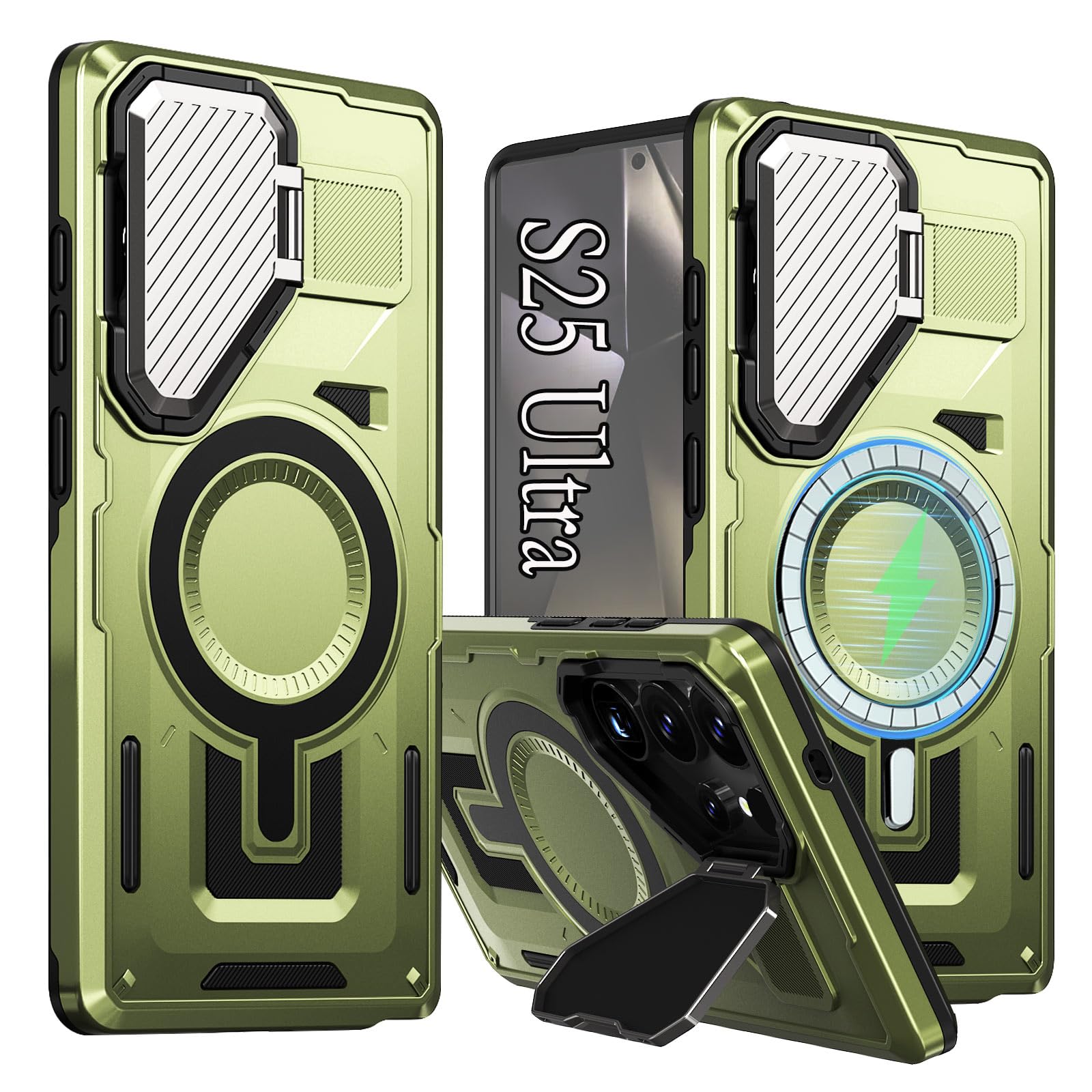 ZOEII Samsung Galaxy S25 Ultra Magnetic Case with Camera Holder Compatible with Magsafe Military Grade Protection Samsung 25 Ultra Case Green