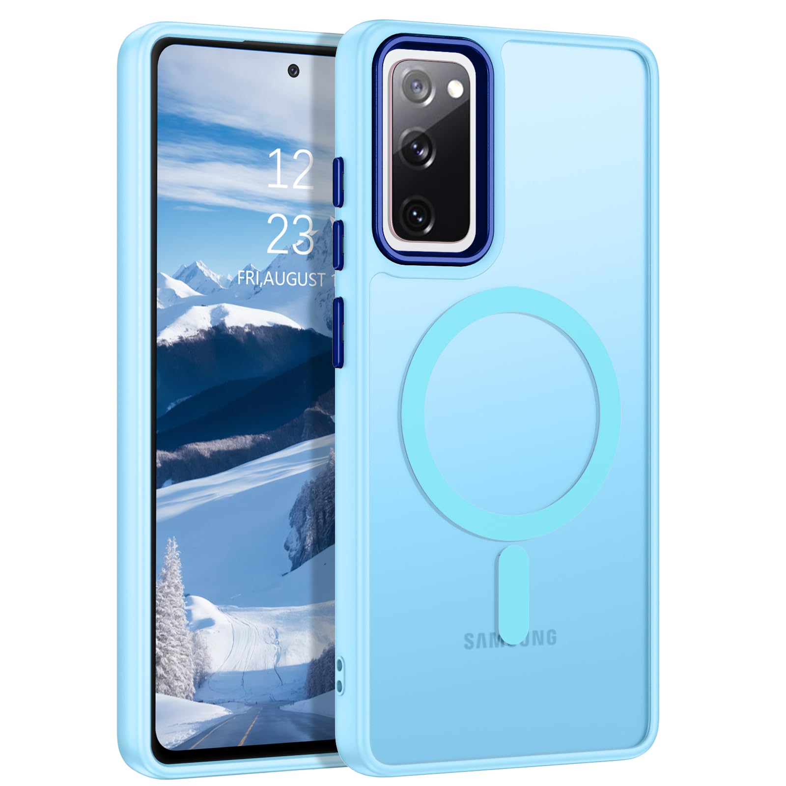 DUEDUE for Samsung Galaxy S20 FE Case Magnetic[Compatible with Magsafe], Translucent Matte Back Full Body Protective Cover Anti-Scratch Shockproof Phone Case for Galaxy S20 FE 4G/5G, Light Blue