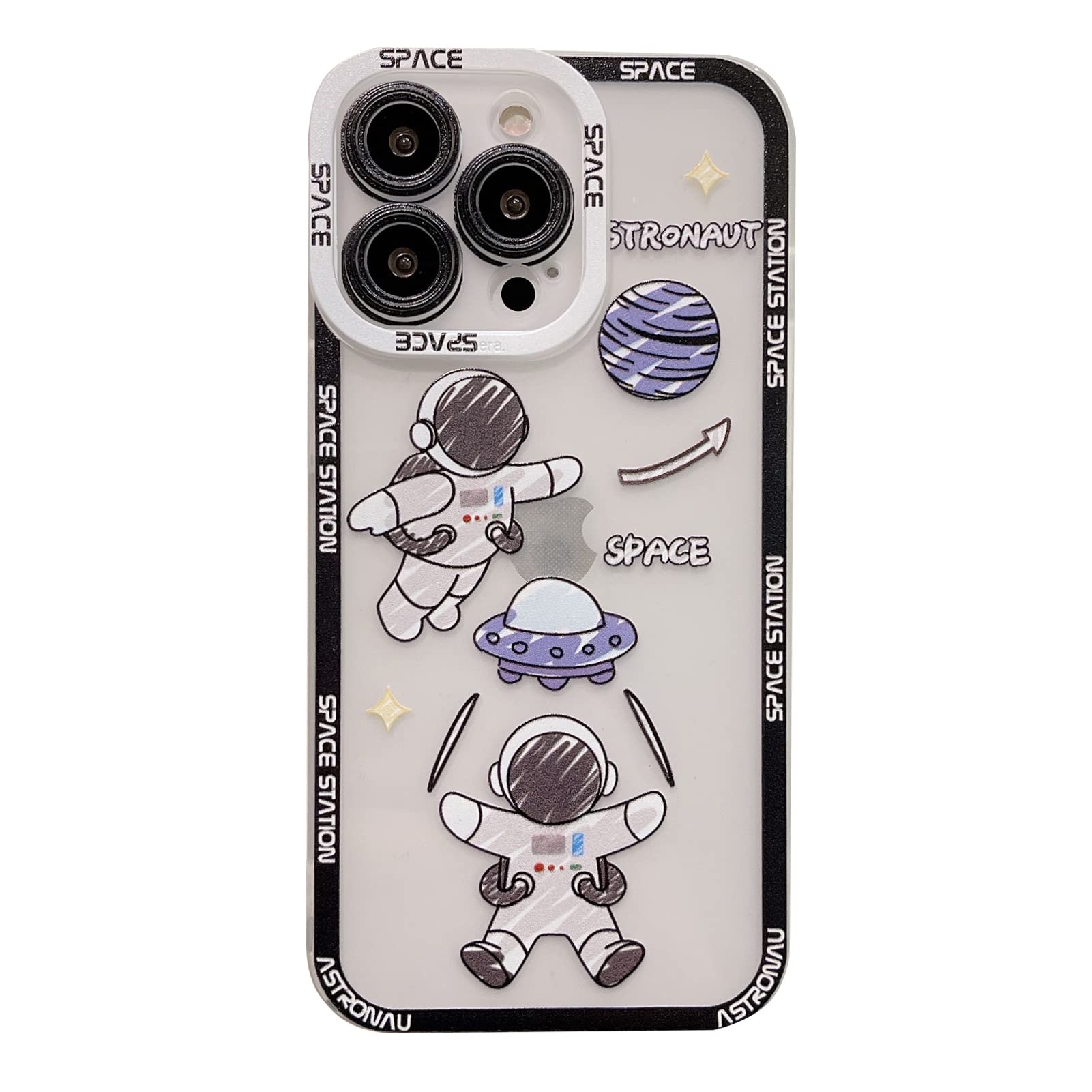 Yonds Queen for iPhone 14 Pro Max Cute Clear Case, Cool Cartoon Astronaut Space Moon Planet Design Stylish Bumper TPU Protective Shockproof Transparent Case (Black Moon, iPhone 14 Pro Max)
