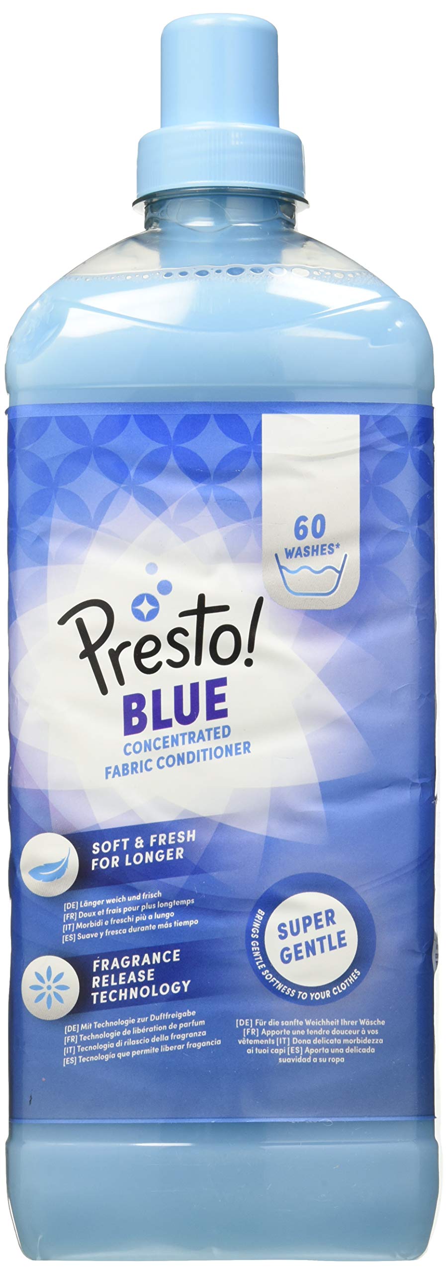 Amazon Brand - Presto! Fabric Softener Blue, Fresh Scent, 60 Washes, 1.5 l (Pack of 1)
