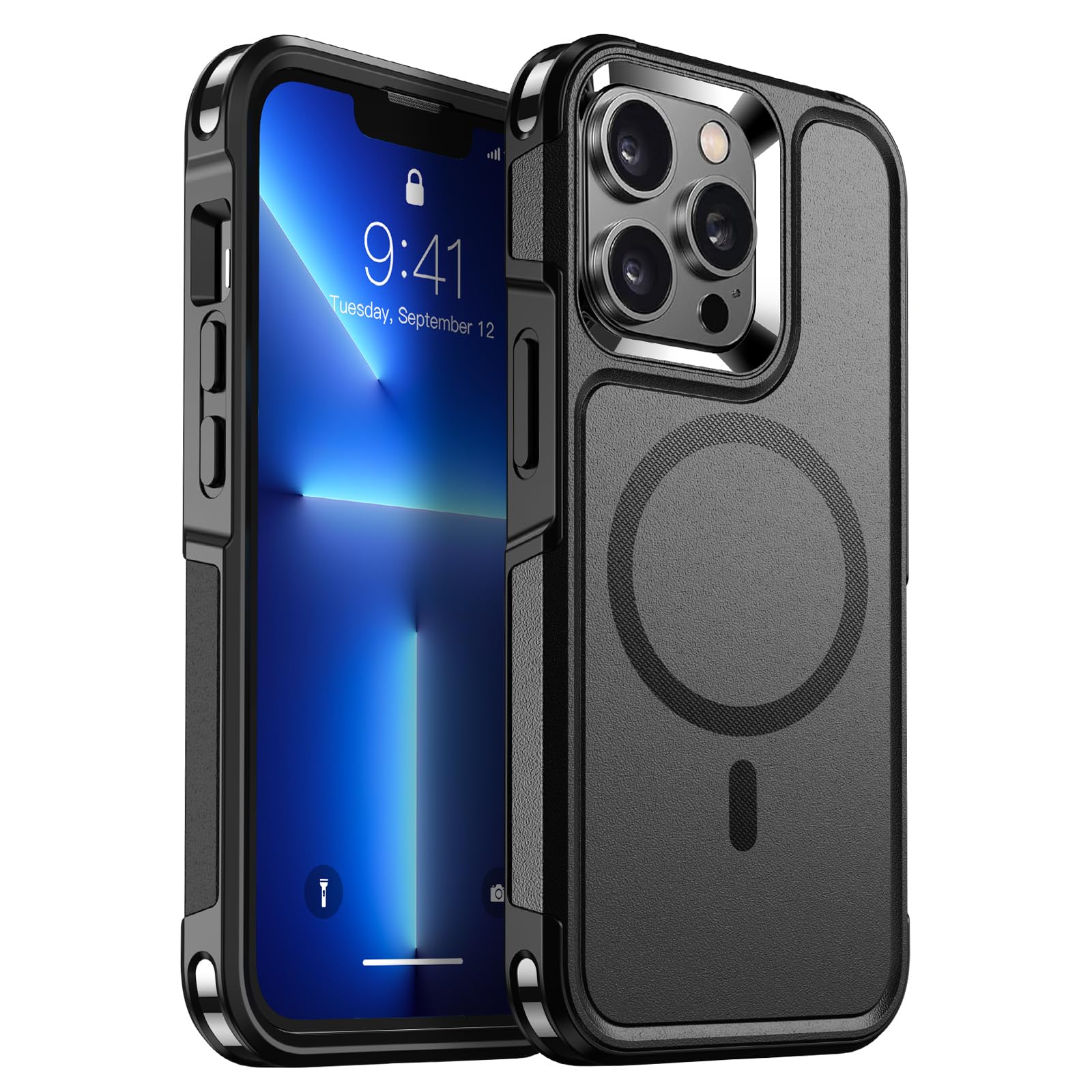 supfine Magnetic for iPhone 13 Pro Case (Compatible with MagSafe) (10 FT Military Grade Drop Protection) Shockproof Phone Case, Black