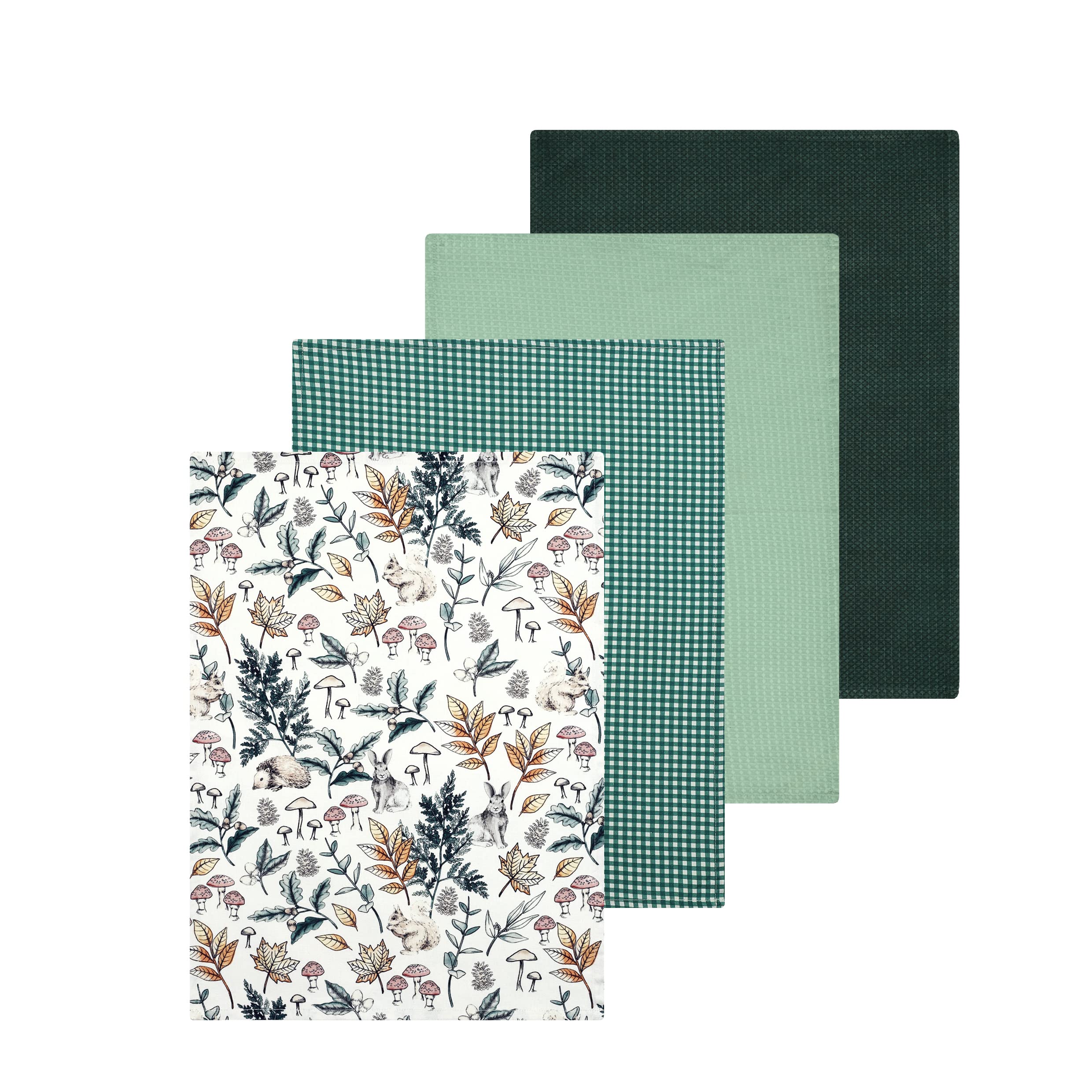 Sleepdown, Cotton, Green, 4 x Tea Towels (46cm x 65cm)