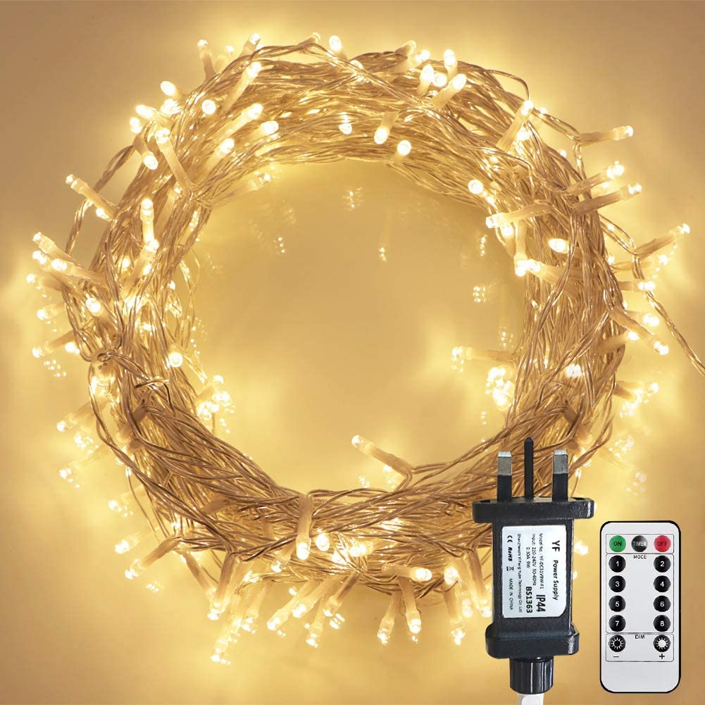Koopower 100 LEDs Indoor Fairy Lights with Remote (Timer, Dimmable, 8 Modes) Plug in, 11M, 31V Mains Powered Lights, Warm White, VK0330