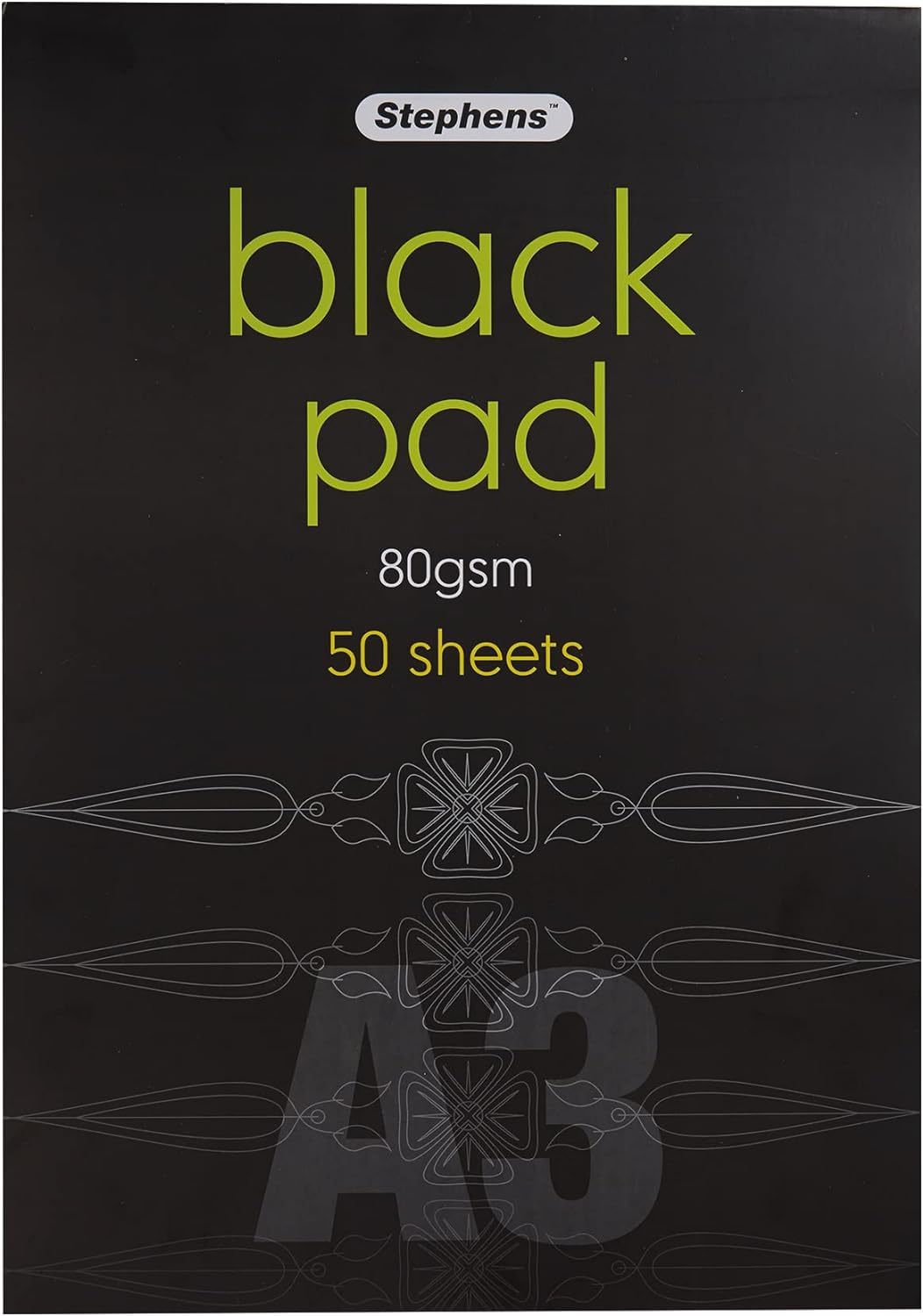 Stephens Black Coloured Paper Pad A3 80gsm 50 Sheets, Makes The Perfect Sketch Book, Craft Pad, Paint Pad, Notebook, Bullet Journal, Scrapbook and Colouring Book, for Home School and Office