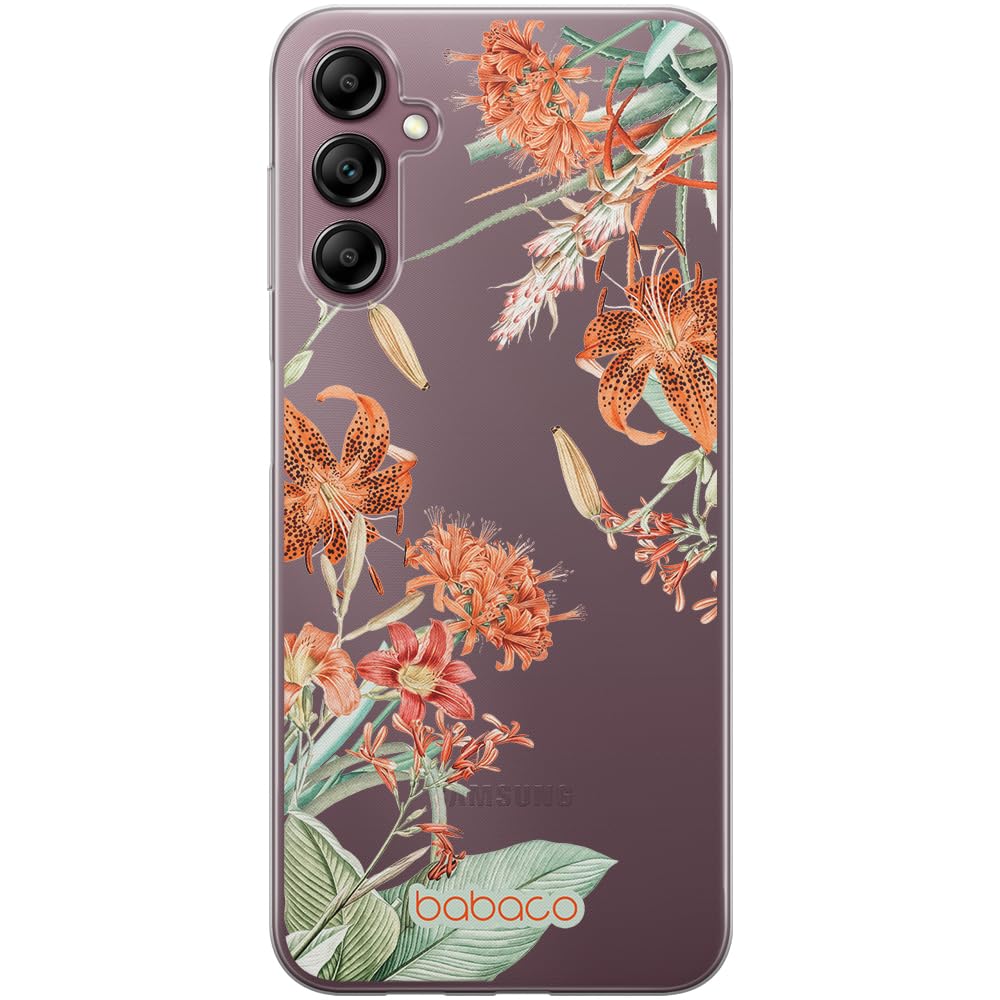 Babaco ERT GROUP mobile phone case for Samsung A14 4G/5G original and officially Licensed pattern Flowers 057 optimally adapted to the shape of the mobile phone, partially transparent