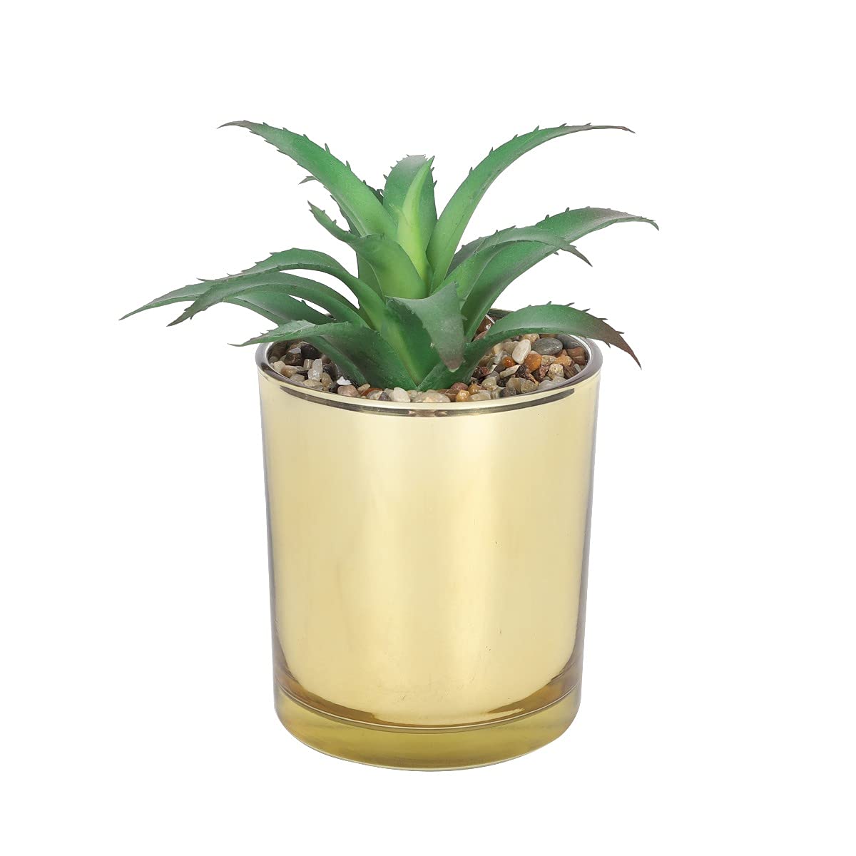 Sleepdown Halo Green Aloe Vera Leaf Gold Pot Artificial Faux Plant for Home Office Bathroom Decor Indoor Decoration Aesthetics, Small