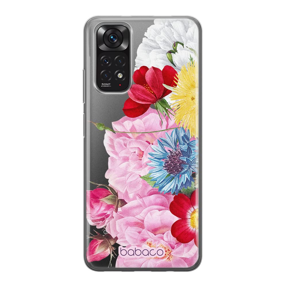 Babaco ERT GROUP mobile phone case for Xiaomi REDMI NOTE 11S 4G / REDMI NOTE 11 4G original and officially Licensed pattern Flowers 056 adapted to the shape of the mobile phone, partially transparent