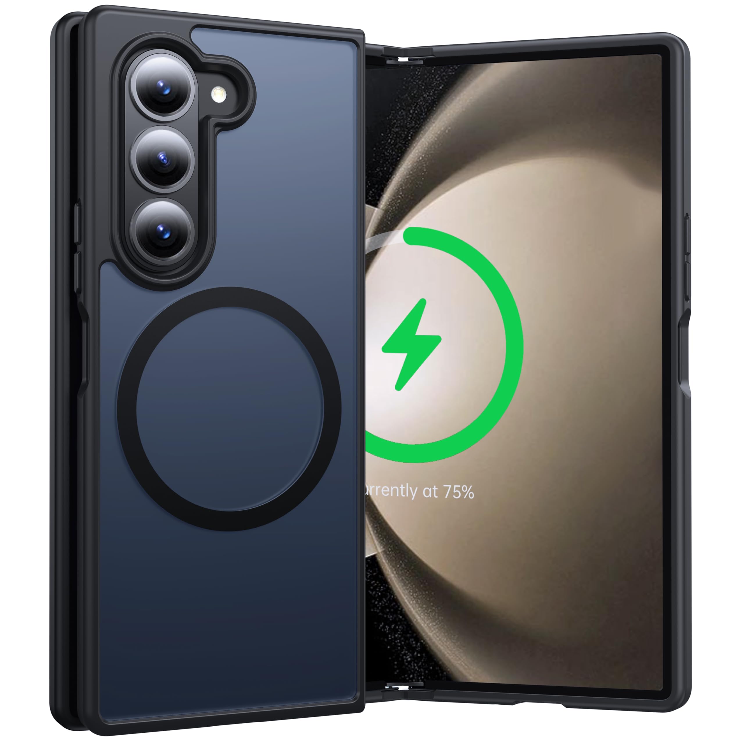 FNDMIL NO.1 Magnetic for Samsung Galaxy Z Fold 5 Case Compatible with MagSafe [Military Shockproof][Translucent Matte][Anti-Fingerprint] Slim Soft Silicone Bumper for Fold 5 Case,Space Black