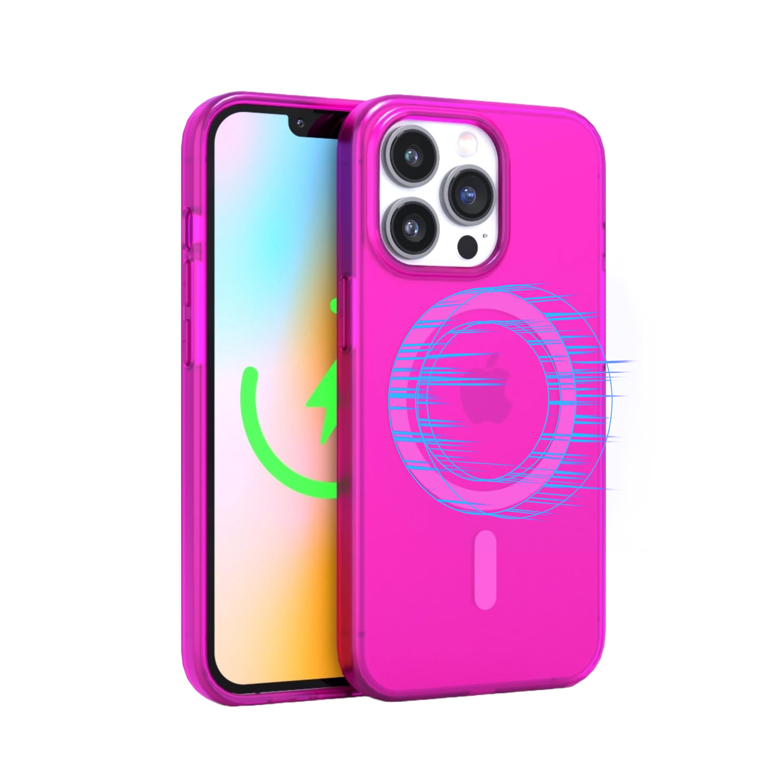 FELONY CASE - Stylish Neon Pink Crystal Clear Phone Cover for iPhone 12 Pro Max, Compatible with MagSafe - 360° Shockproof Protective Cases