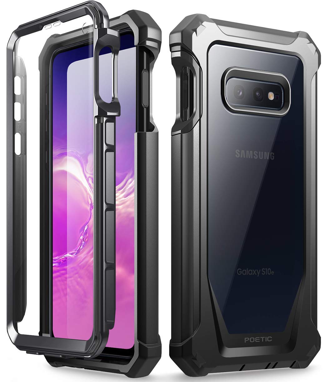 Poetic Rugged Clear Case Compatible with Galaxy S10e 2019, Full-Body Hybrid Bumper Cover, Support Wireless Charging, Includes Built-in-Screen Protector, Guardian Series, Black