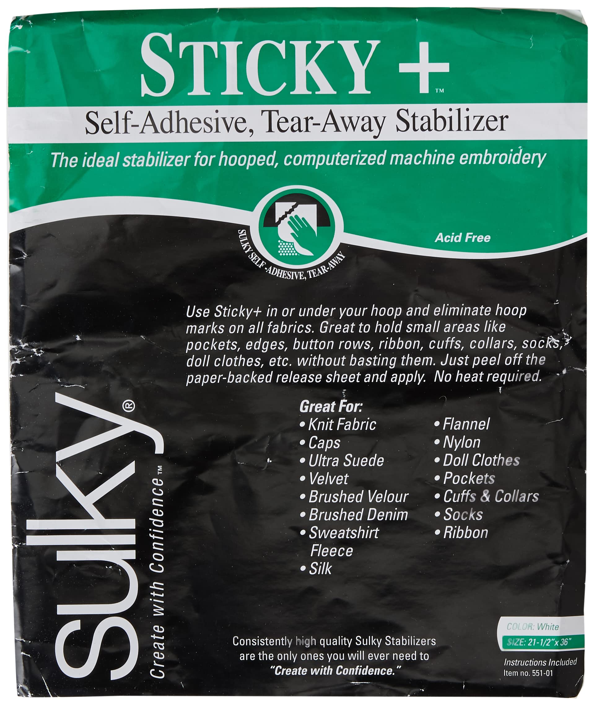 Sulky 551-01 Sticky Self, 22.5-Inch by 36-Inch, Adhesive Tear/Away Stabilizer, Transparent
