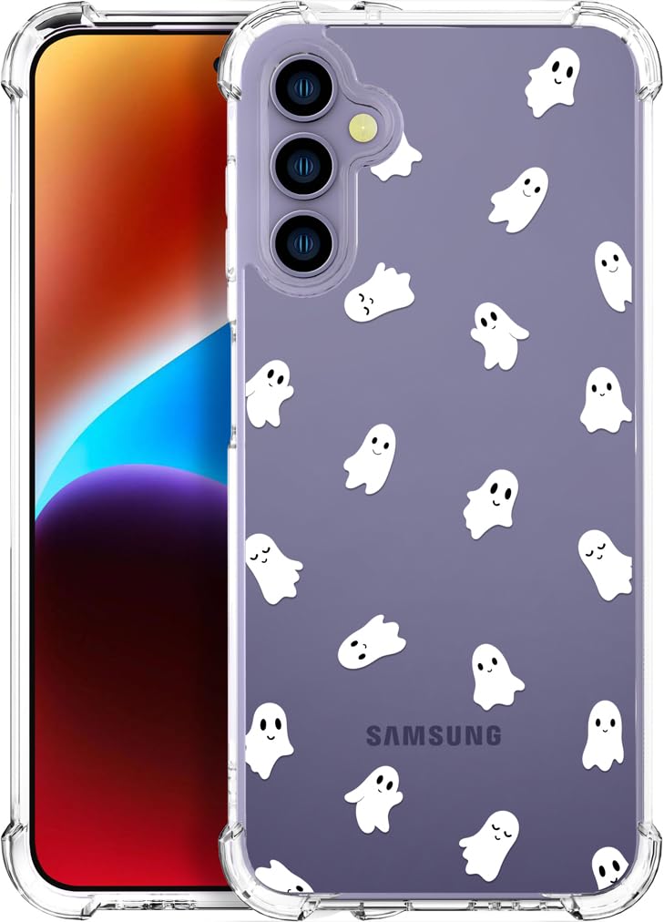 ENDIY Compatible for Samsung Galaxy S24 / S25 Case for Women Cute Phone Funda Cases Clear Design Transparent Cool Kawaii Protective,Lovely Ghosts Halloween Hallowmas