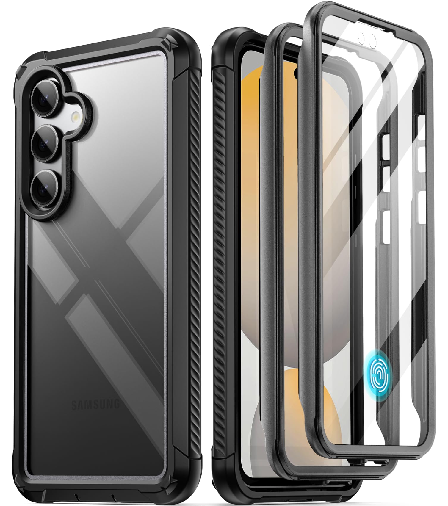 Poetic Guardian Case for Samsung Galaxy S24 FE 5G [20 FT Mil-Grade Drop Tested], Built-in Screen Protector [Work with Fingerprint ID], Full-Body Rugged Shockproof Protective Cover Case, Black/Clear