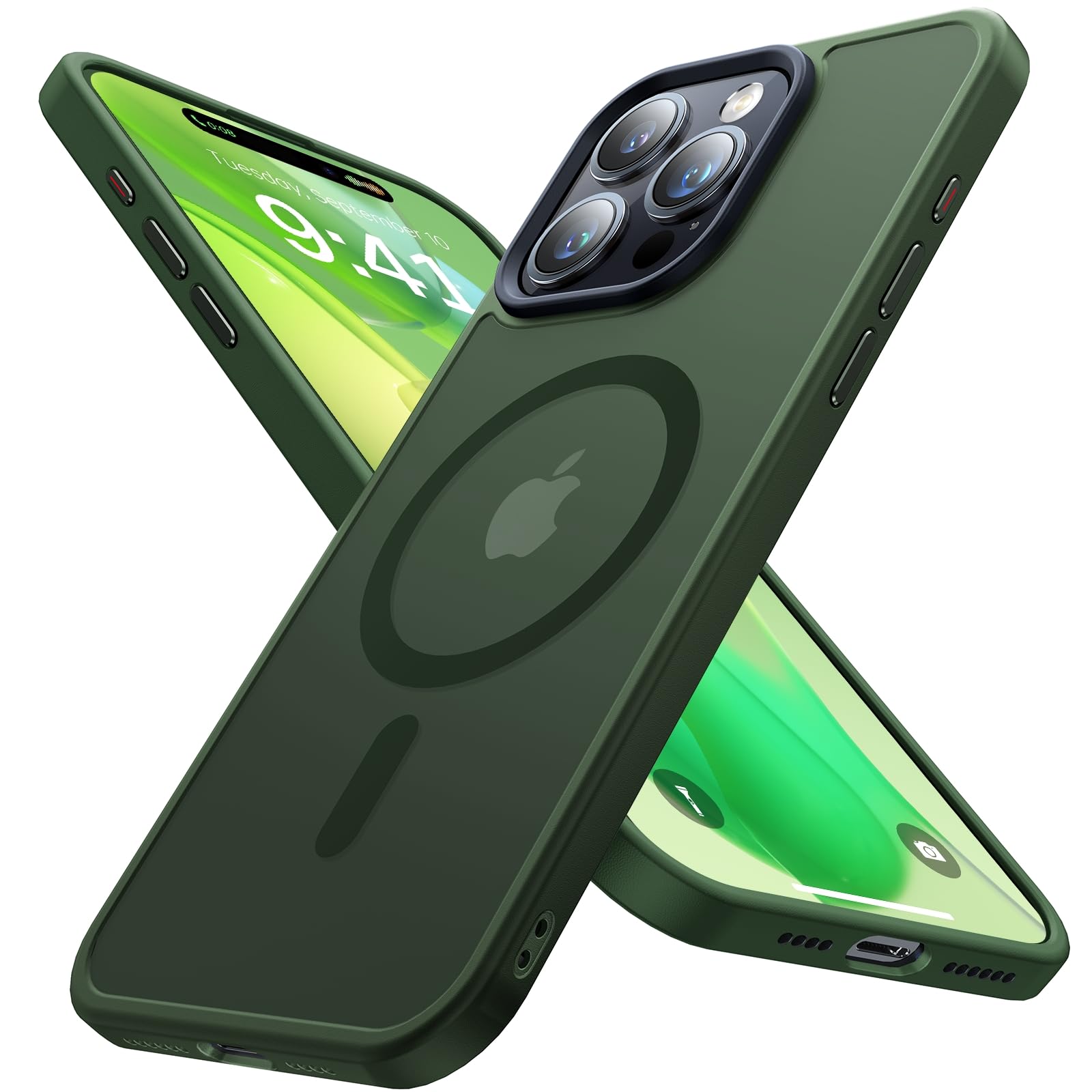 Aulofe Strong Magnetic for iPhone 15 Pro Max Case, [Compatible with MagSafe] [Military-Grade Drop Tested] Shockproof Protective Slim Translucent Matte Cover for iPhone 15 Pro Max Phone Case, Green