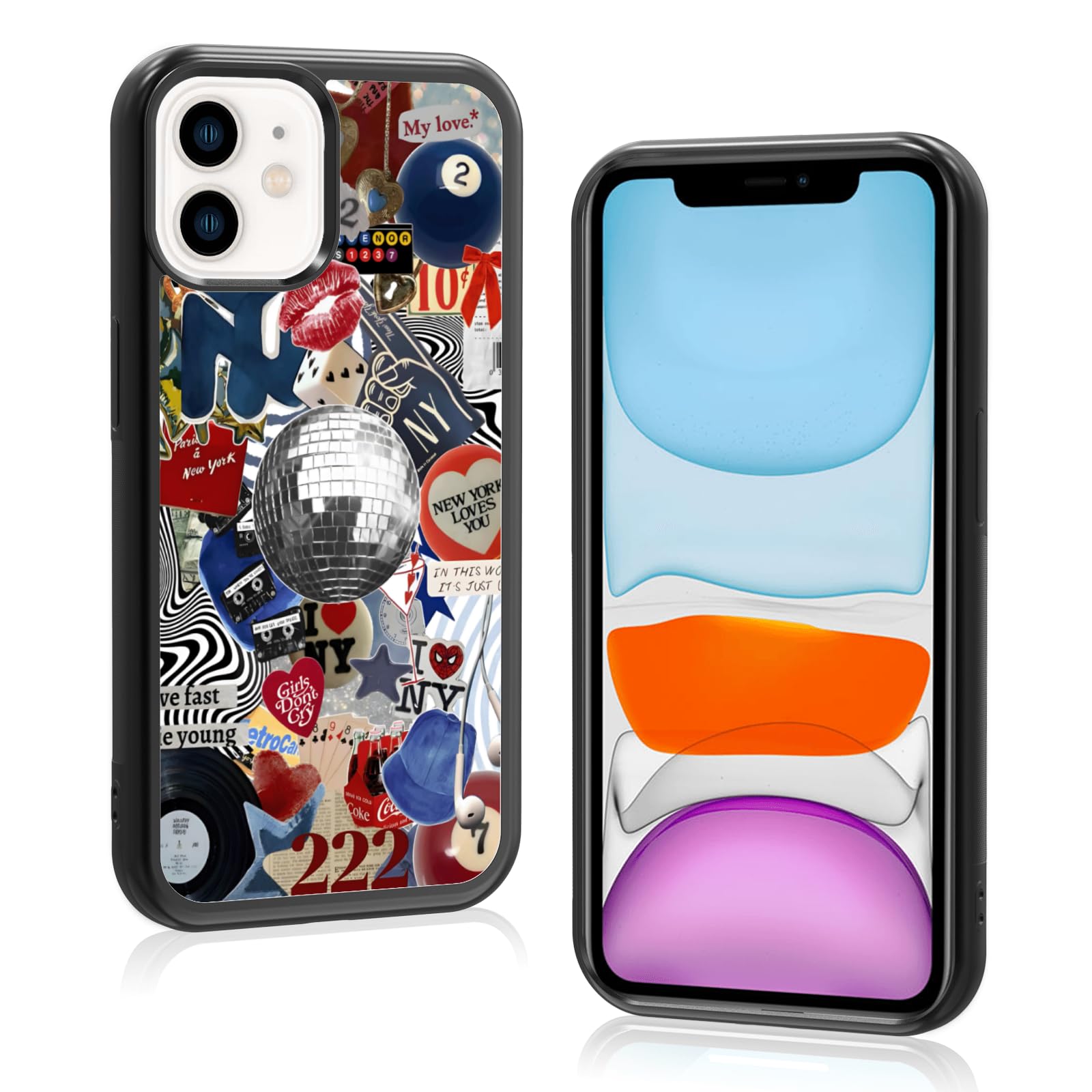 Axulimin Cute Trendy New York Coquette Collage Aesthetic Phone Case for iPhone 11 Case for Teen Girls Women Kids Girls - 6.1Inch