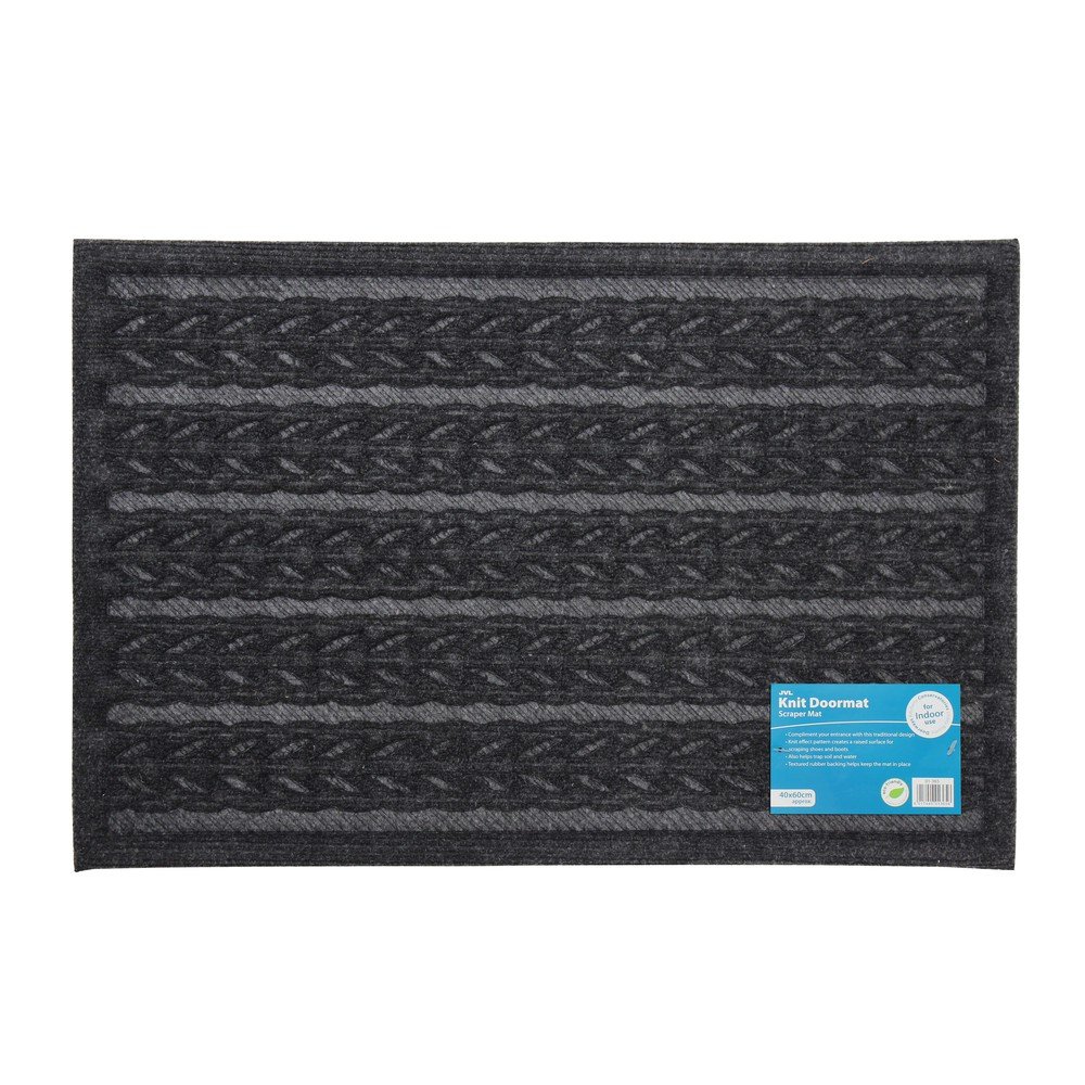 JVL Knit Design Scraper Cable Door Mat, Charcoal, 40 x 60 cm