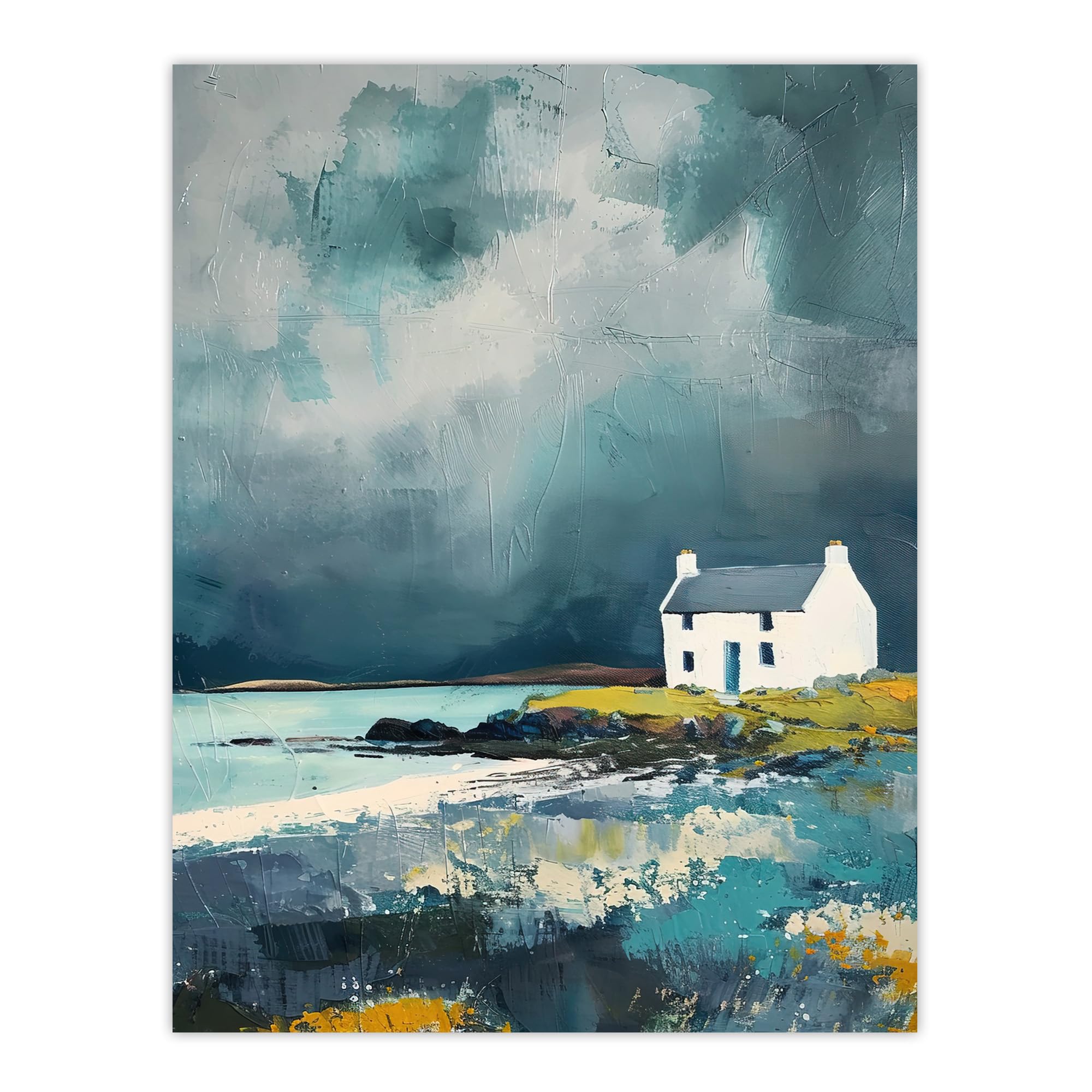 Artery8 Classic Scottish Lochside Cottage Oil Painting Living Room Large Wall Art Poster Print Thick Paper 18X24 Inch