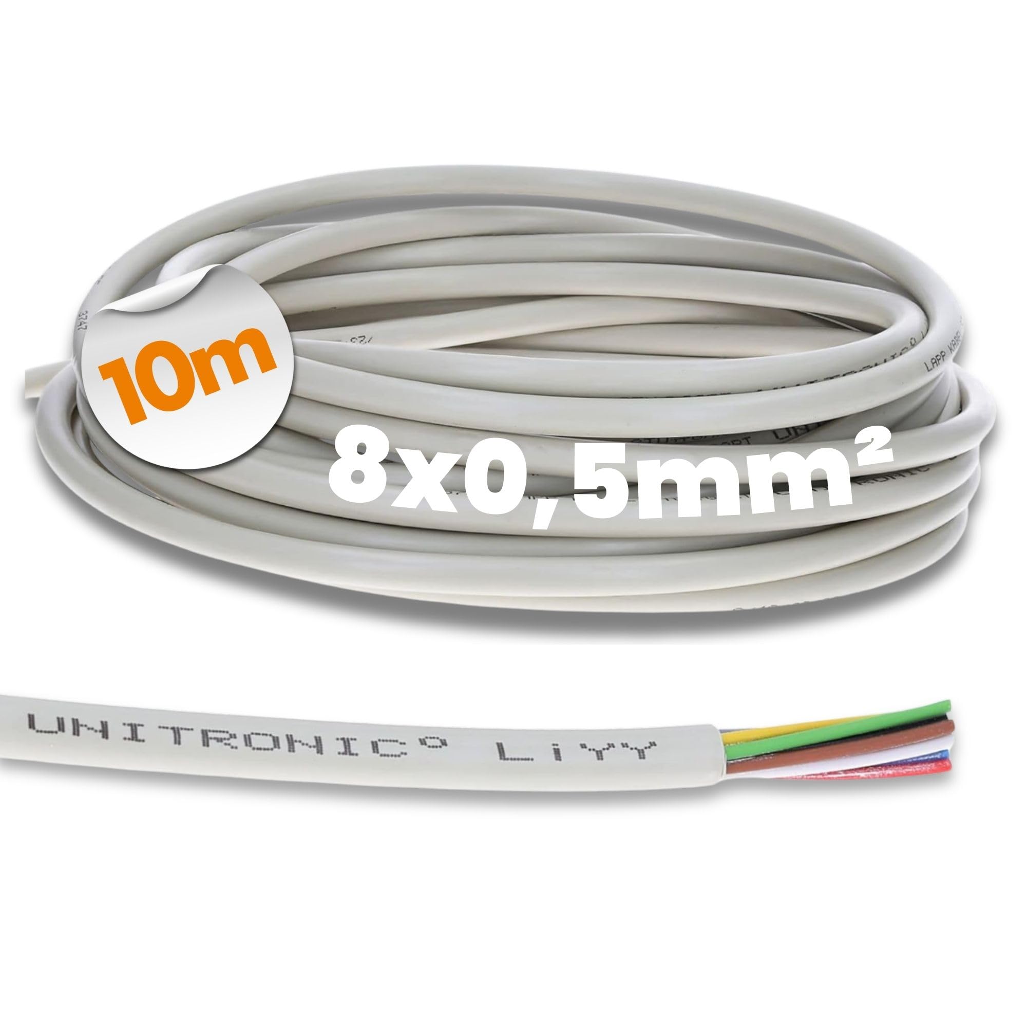 10 Metre Lapp 0028508 LiYY Data Cable 8 x 0.5 mm² I LED Extension Cable I Data Cable I Signal Cable 8 Wire I Control Cable 8 Wire