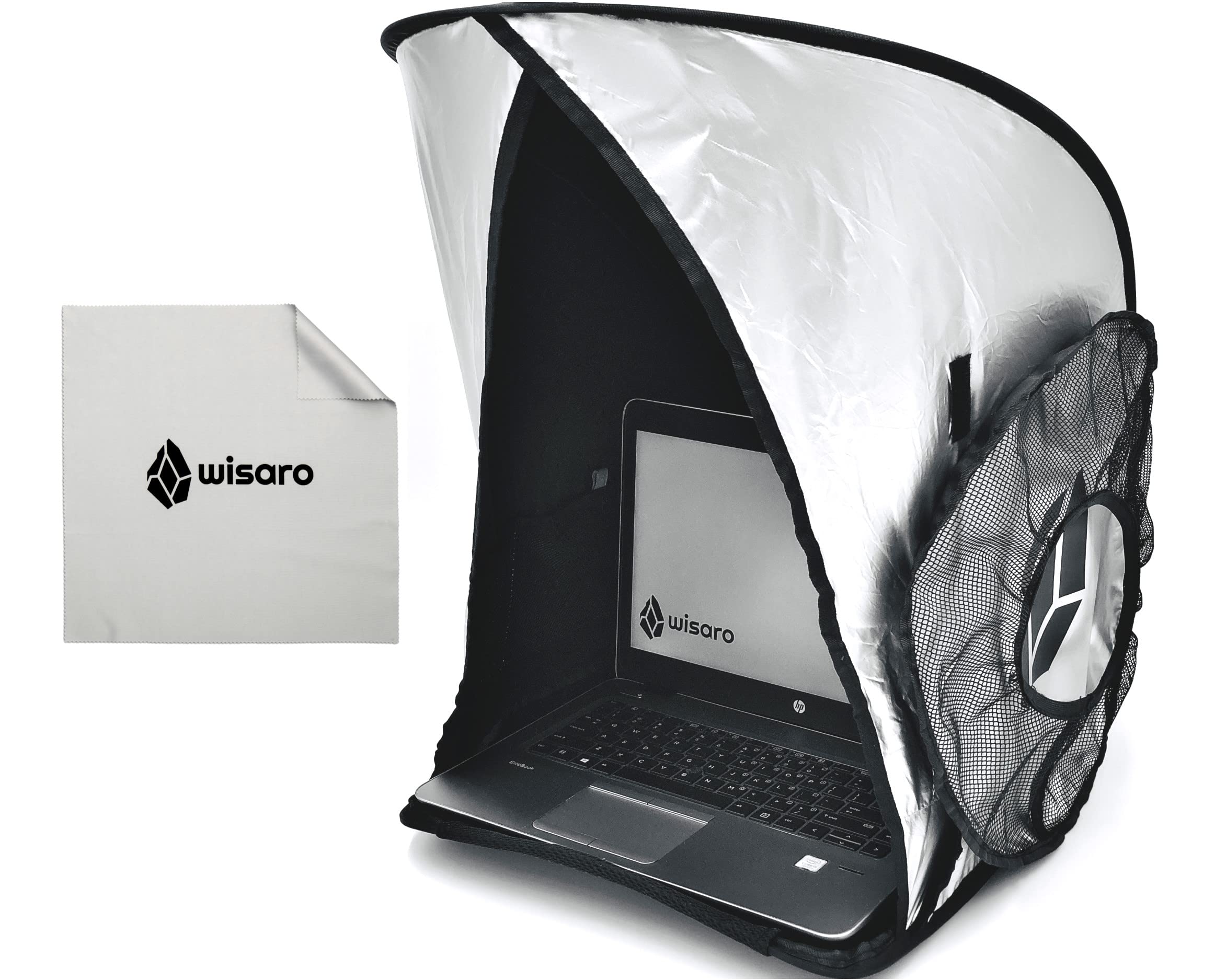 WISARO | New Laptop Sun Shade – Work from Anywhere, Anti-Glare, Lightweight, Fits up to 17" Device, Foldable & Portable Shield Cover, Privacy Hood - Complete with Microfiber Screen Cleaning Cloth