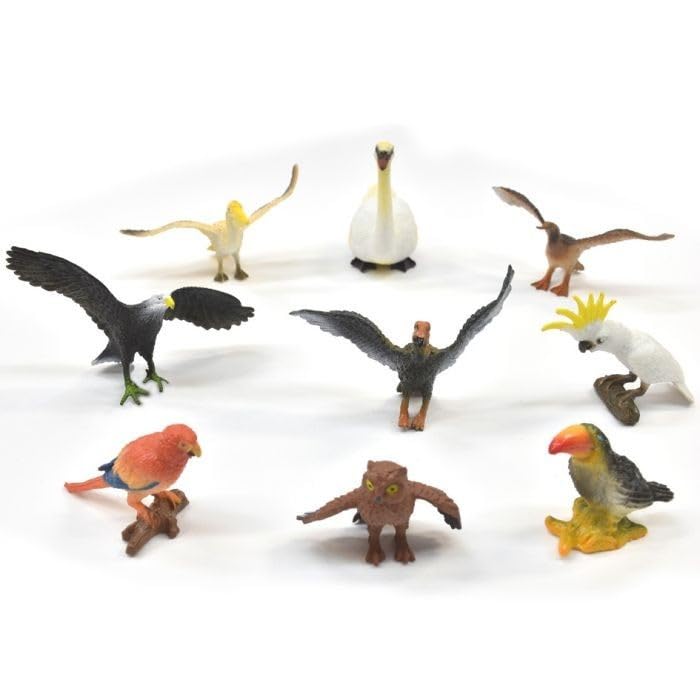 PETERKIN CLASSICS | Bird World 9-Piece Set | 4.5-10cm Toy Bird Figures | Owl, Cockatoo, Parrot, Peacock, Vulture, Eagle, Goose, Pelican and Swan | Roleplay Toys | Ages 3+
