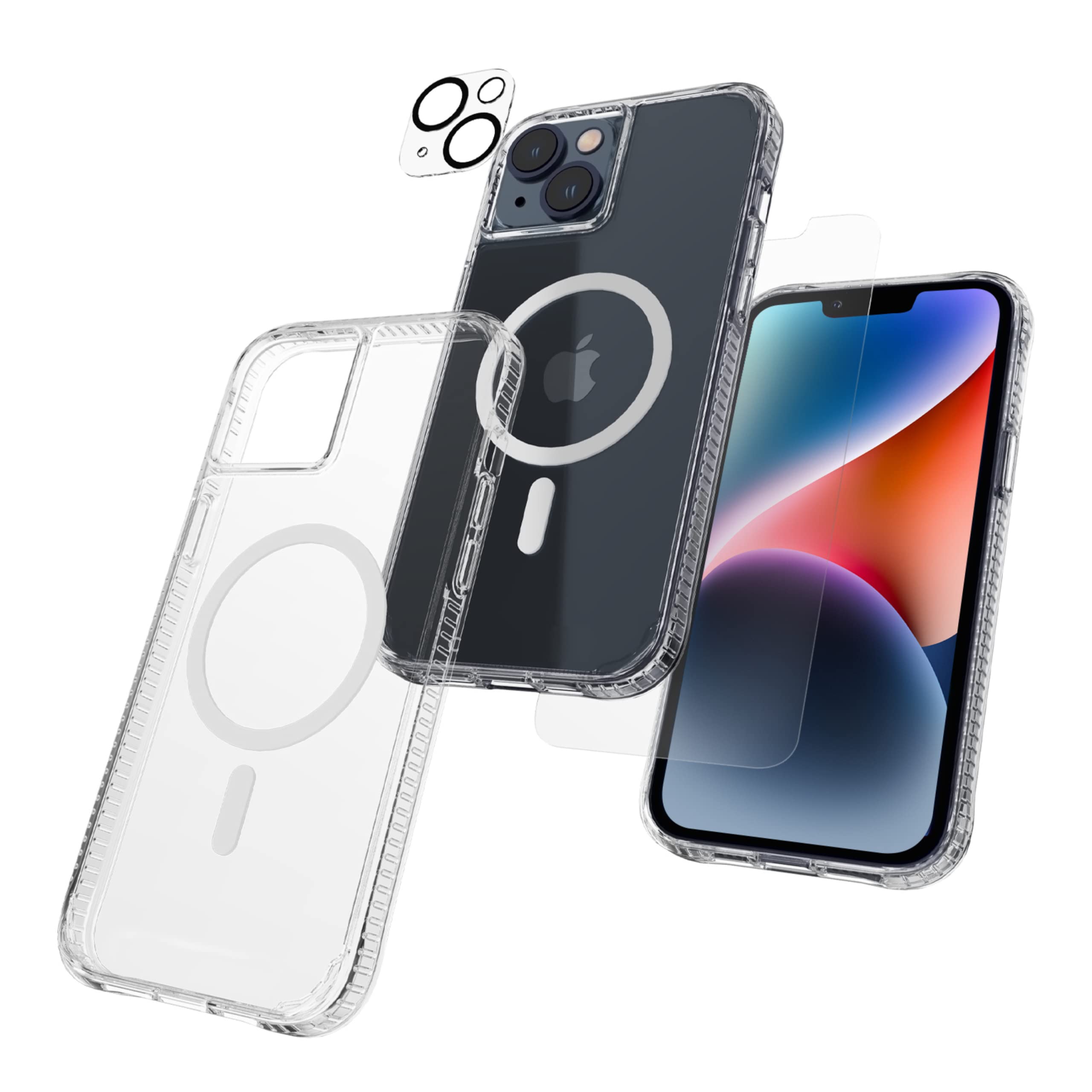 Case-Mate [3 in 1 Protection Pack - iPhone 14 Plus Case (Tough Clear), Tempered Glass & Lens Protector - 15ft Drop Protection, Compatible with MagSafe & Wireless Charging - Shockproof, Anti Yellowing