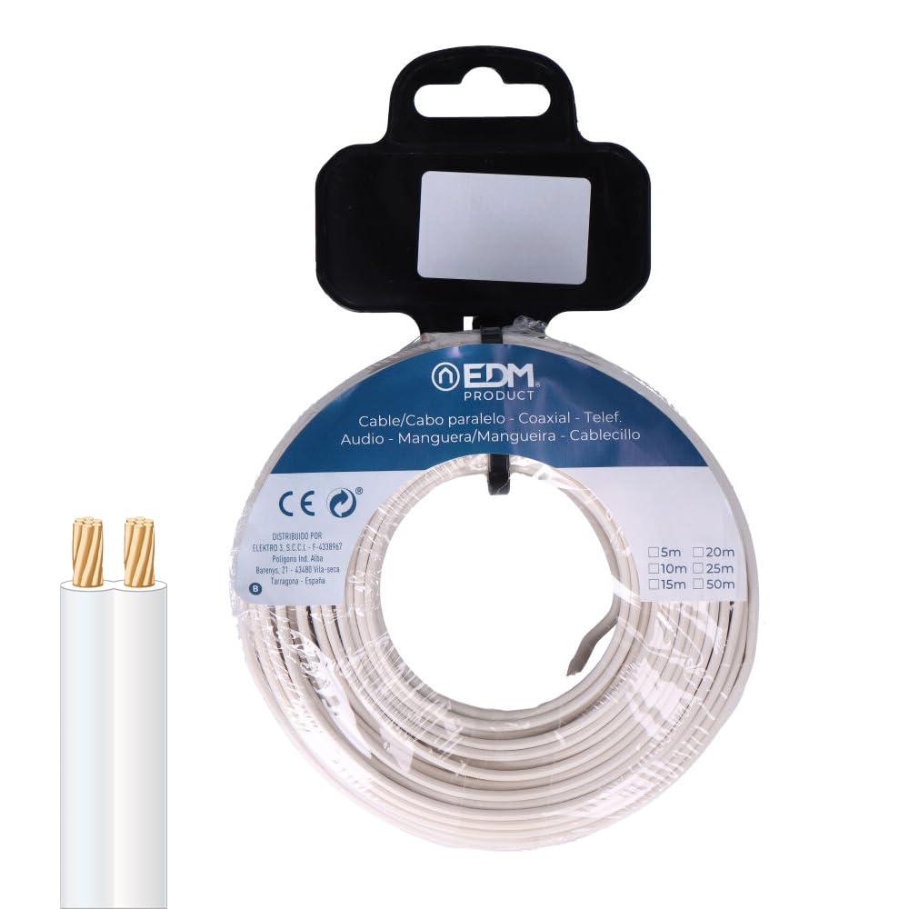 Zarivy 2 x 0.5 mm parallel cable reel in white, ideal for audio connections. Length of 15 m, perfect for your sound and professional audio projects. Connect without limits!