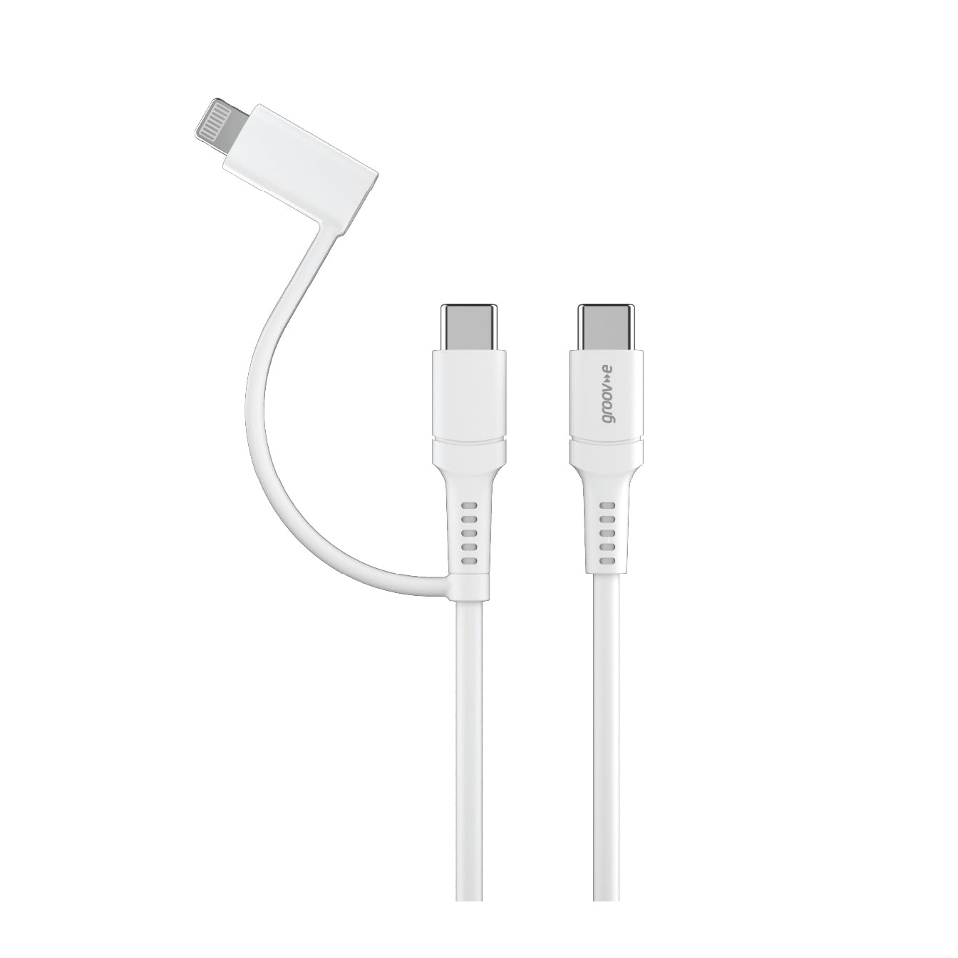 groov e Charging Cable - 2-in-1 Multi-Connector USB-C to USB-C/Lightning Cable - 3A USB Cable for Fast Charging, 1m Transfer Cable, USB-A Adaptor Included, Fast Charger Compatible