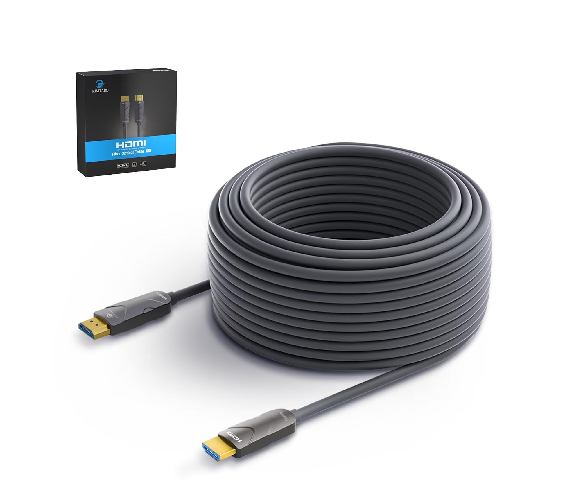 KIMTABO Gold-Plated HDMI to HDMI Cable in Grey, 100 ft