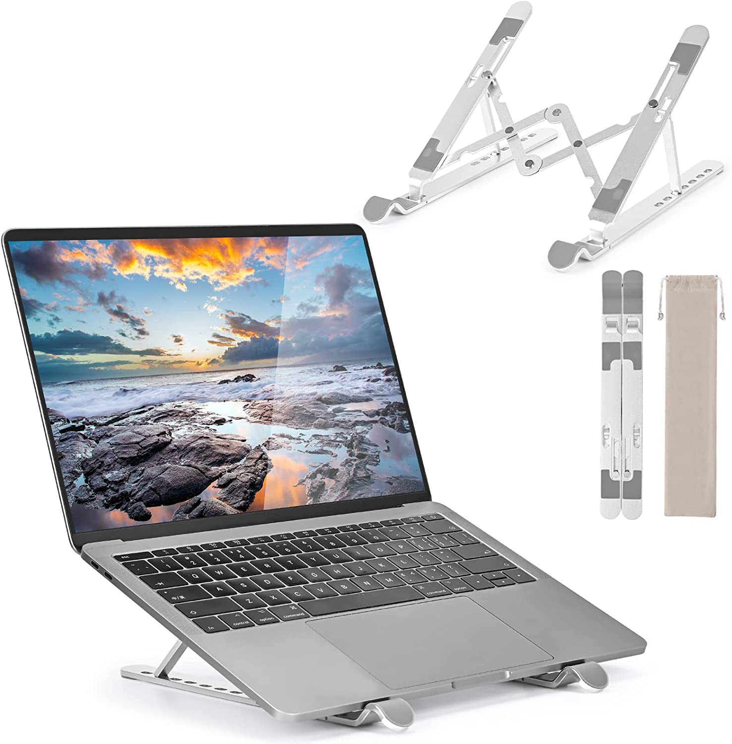 Hoppac 7 Levels Aluminum Notebook Stand Adjustable Laptop Holder Stand Foldable Cooling Laptop Stand for Desk