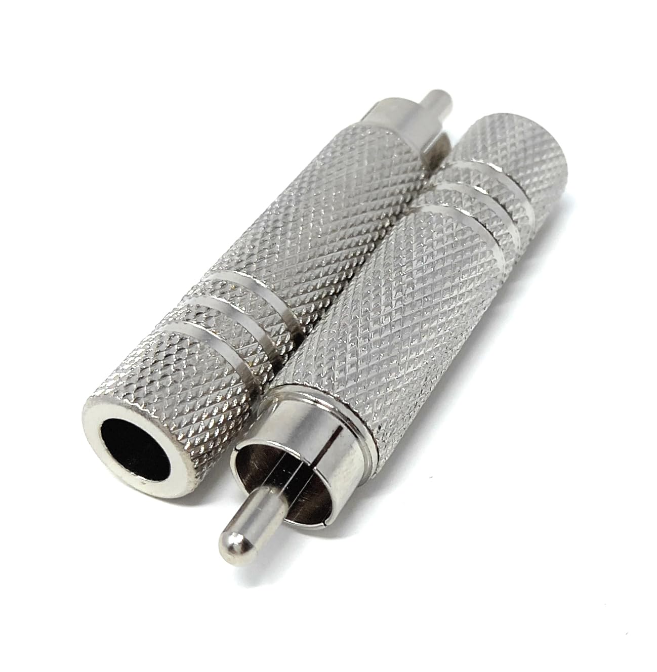 DRUT 2pcs. 6.35mm Mono Jack Socket to RCA Male Phono Plug Cable Adapter Converter Metal (Silver)