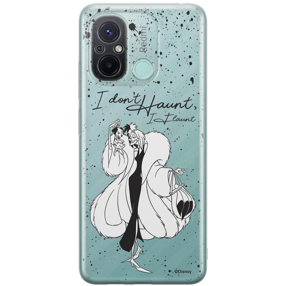 ERT GROUP mobile phone case for Xiaomi REDMI 12C/ REDMI 11A original and officially Licensed Disney pattern Cruella & Puppy 001 adapted to the shape of the mobile phone, partially transparent