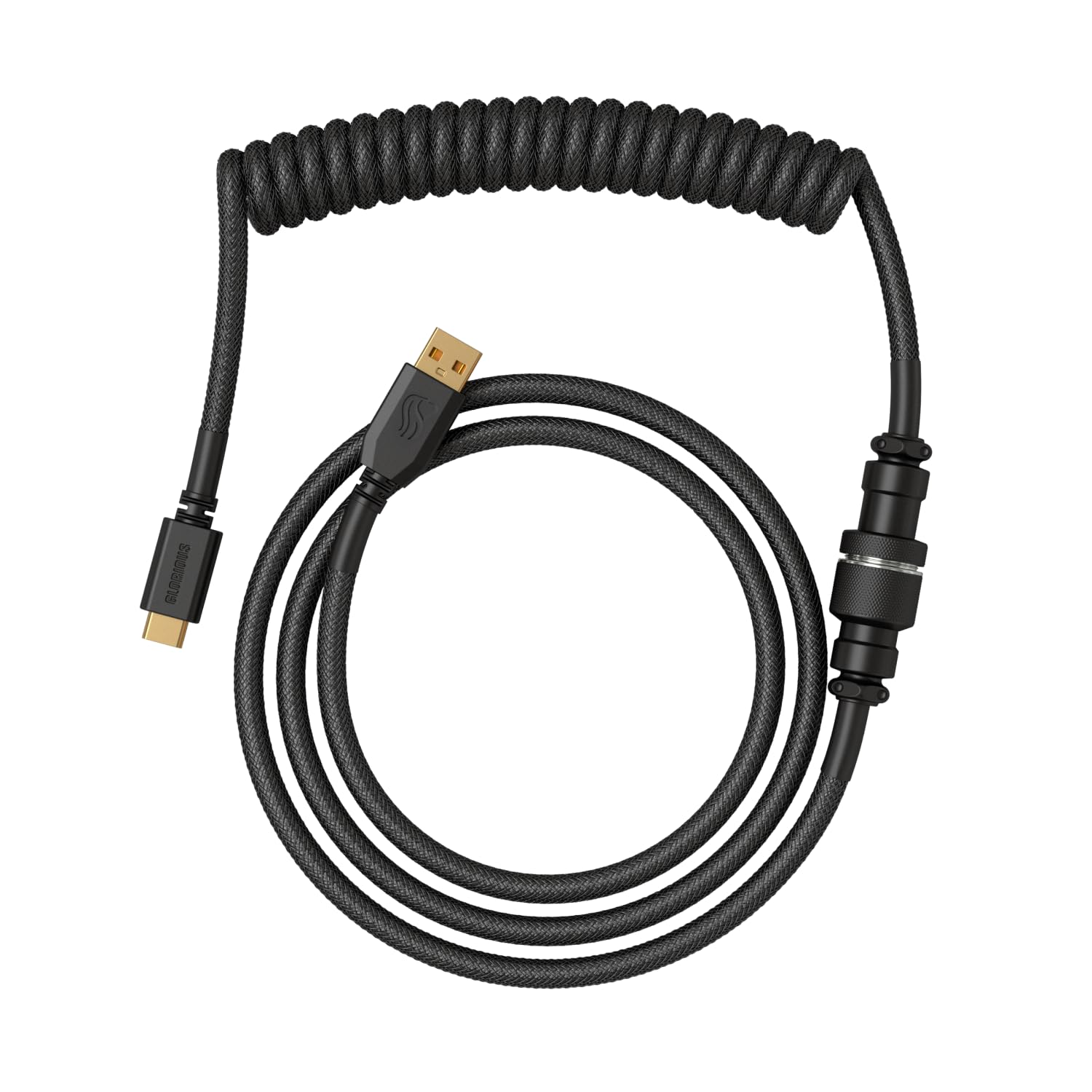 Glorious Gaming Premium Coiled Keyboard Cable - Gold-Plated USB-A (PC) to USB-C (Keyboard), Tangle-Free Protection, Double Braided Jacket, 5-Pin Aviator Connector - Phantom Black