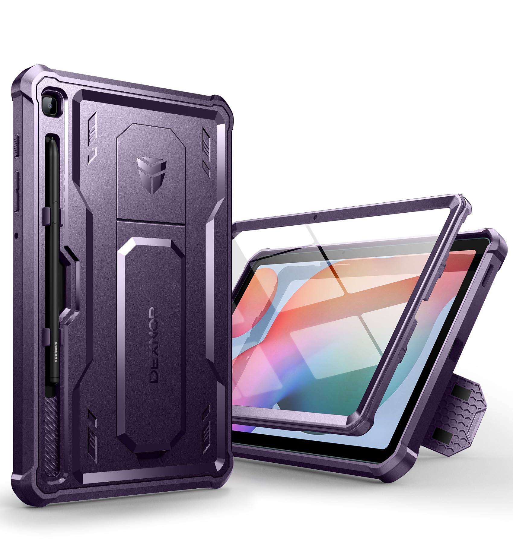 Dexnor for Samsung Galaxy Tab S6 Lite Case, [Built in Screen Protector and Kickstand] Heavy Duty Military Grade Protection Shockproof Protective Cover for Samsung Galaxy Tab S6 Lite - Purple