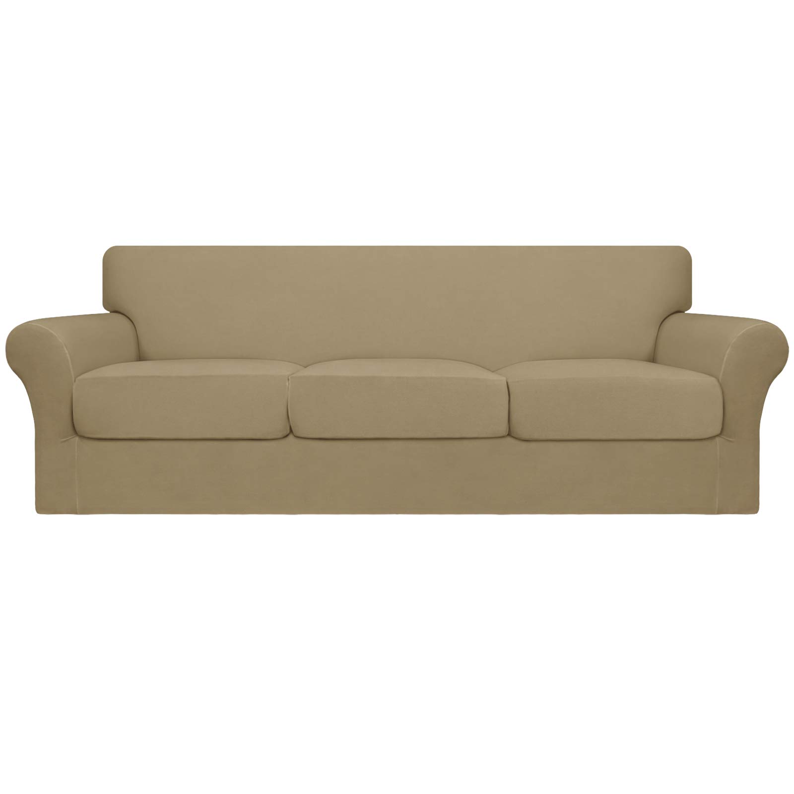 Easy-Going 4 Pieces Oversized Stretch Soft Couch Cover for Dogs - Washable Sofa Slipcover for 3 Separate Cushion Couch - Elastic Furniture Protector for Pets, Kids Natural