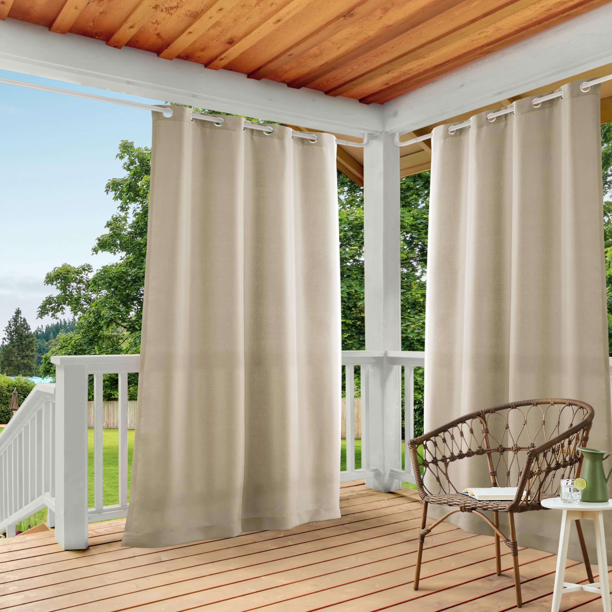 Exclusive Home Curtains EH8000-05 2-96G Indoor/Outdoor Solid Cabana Grommet Top Window Curtain Panel, Polyester, Taupe, 54x96