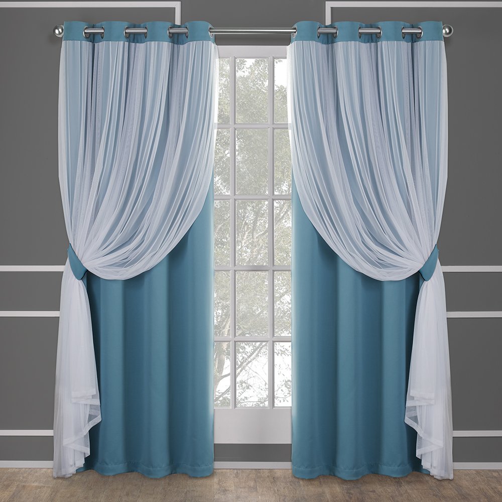 Exclusive Home Curtains Catarina Woven Blackout Grommet Top Panel Pair, Turquoise, 52x84, 2 Piece