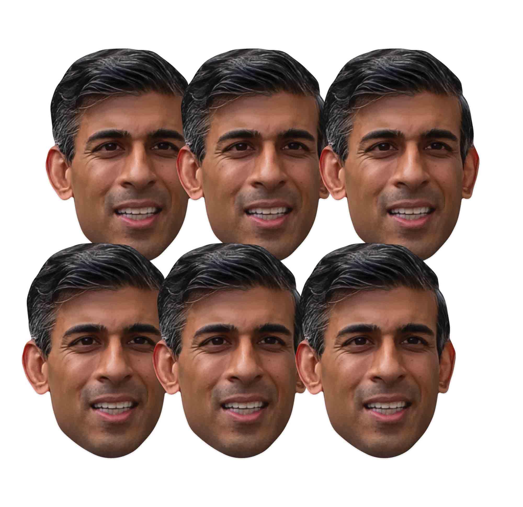 Star Cutouts SMP454 Six Pack Cardboard Face Mask of Rishi Sunak British Politician Great Talking Point, Fun for Events and Parties