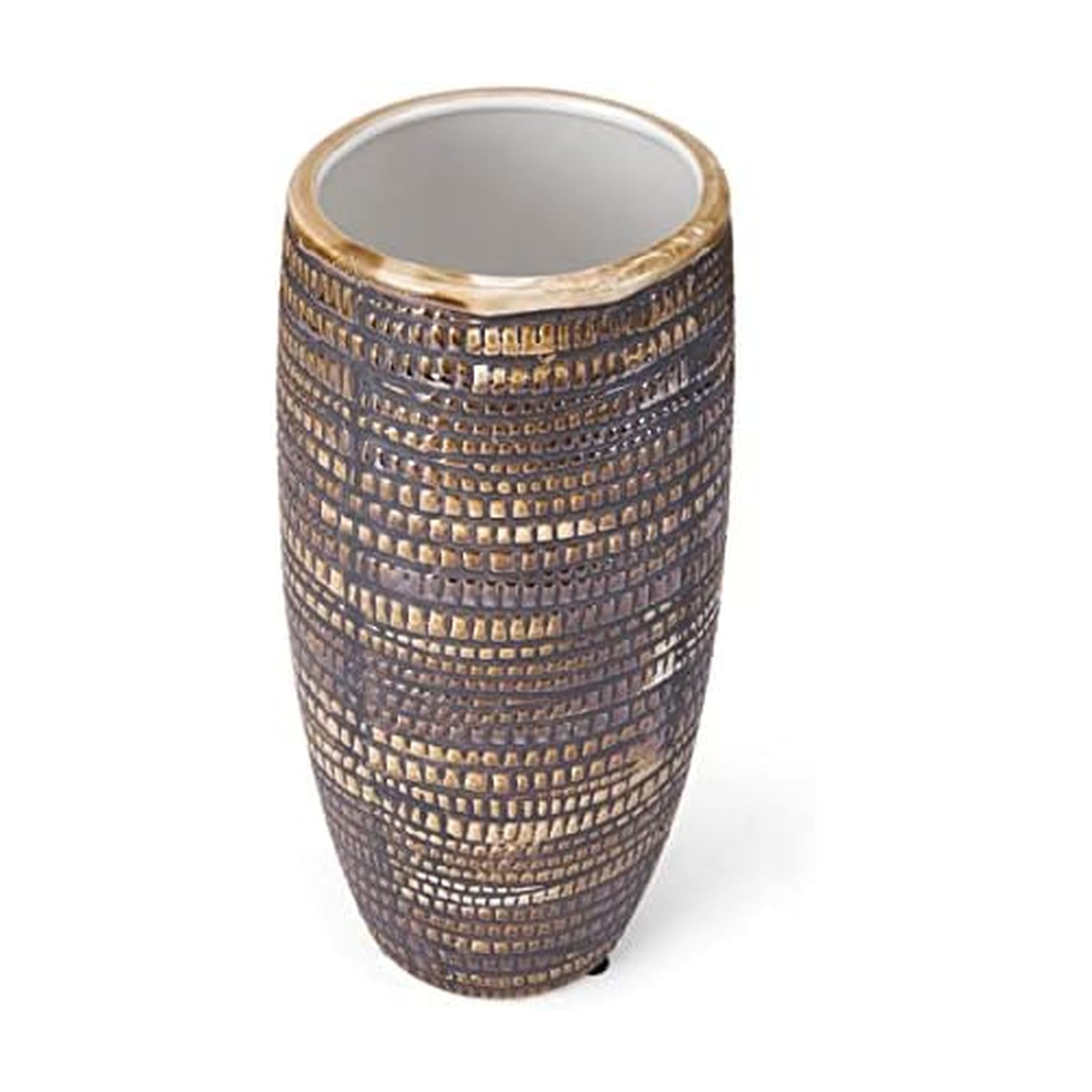 Elements 5.12x5.12x10.83 Inch Black and Gold Textured Ceramic Vase
