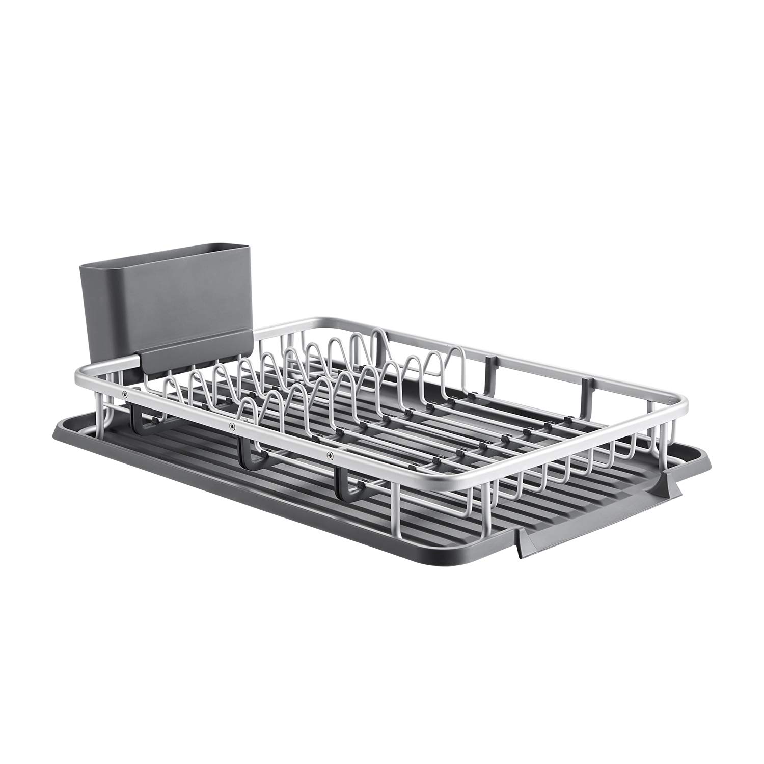 Aluminum Dish Drainer, Dish Drying Rack with Removable Drip Tray, Utensil Holder, Draining Board, Grey Dish Rack Drainers for Small Kitchens