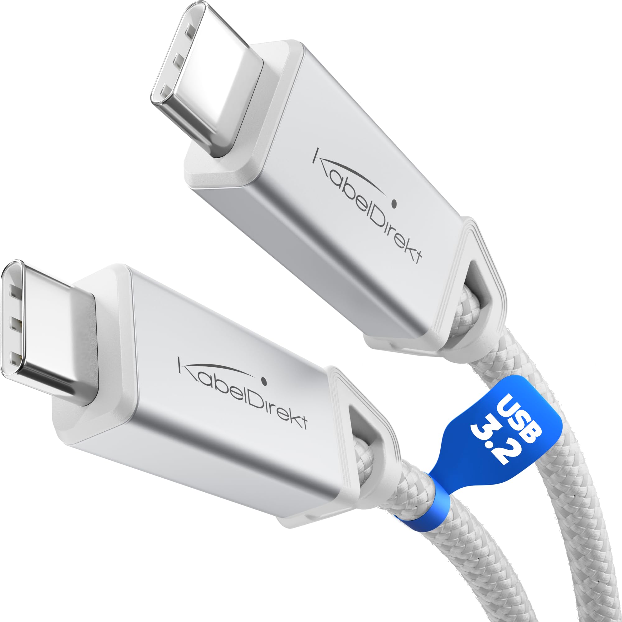 KabelDirekt – USB C Cable All-purpose, USB 3.2 Gen 2, Metal Connectors + Braiding – 0.3m (for Data/Video with 20Gbps, Fast Charging with 240W, Universal Data/Charging/Monitor Cable, White)