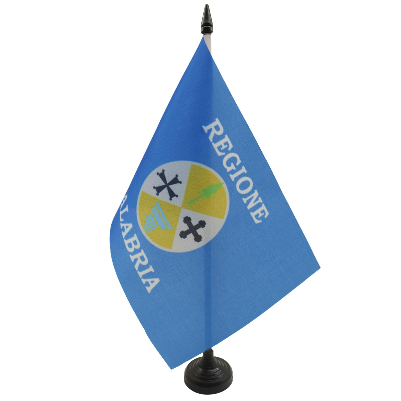 AZ FLAG Calabria Table Flag 5'' x 8'' - Italian Region Office Decoration 100% Polyester 21 x 14 cm - Mini Desk Flag with Pole and Black Plastic Base