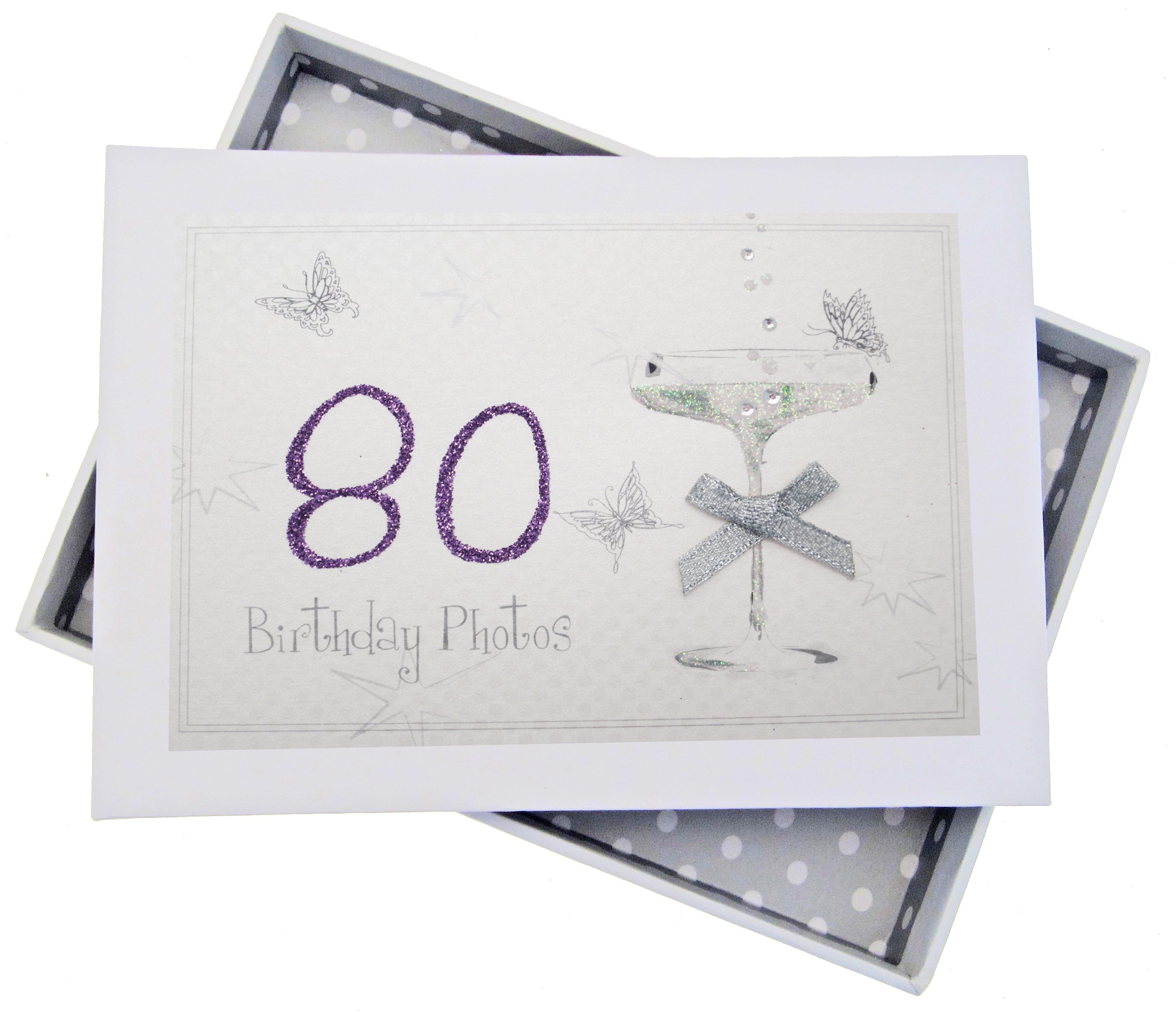 White Cotton Cards C80T 12.5 x 17.5 x 2.5 cm Tiny 80th Birthday Coupe Glass Photo Album, White