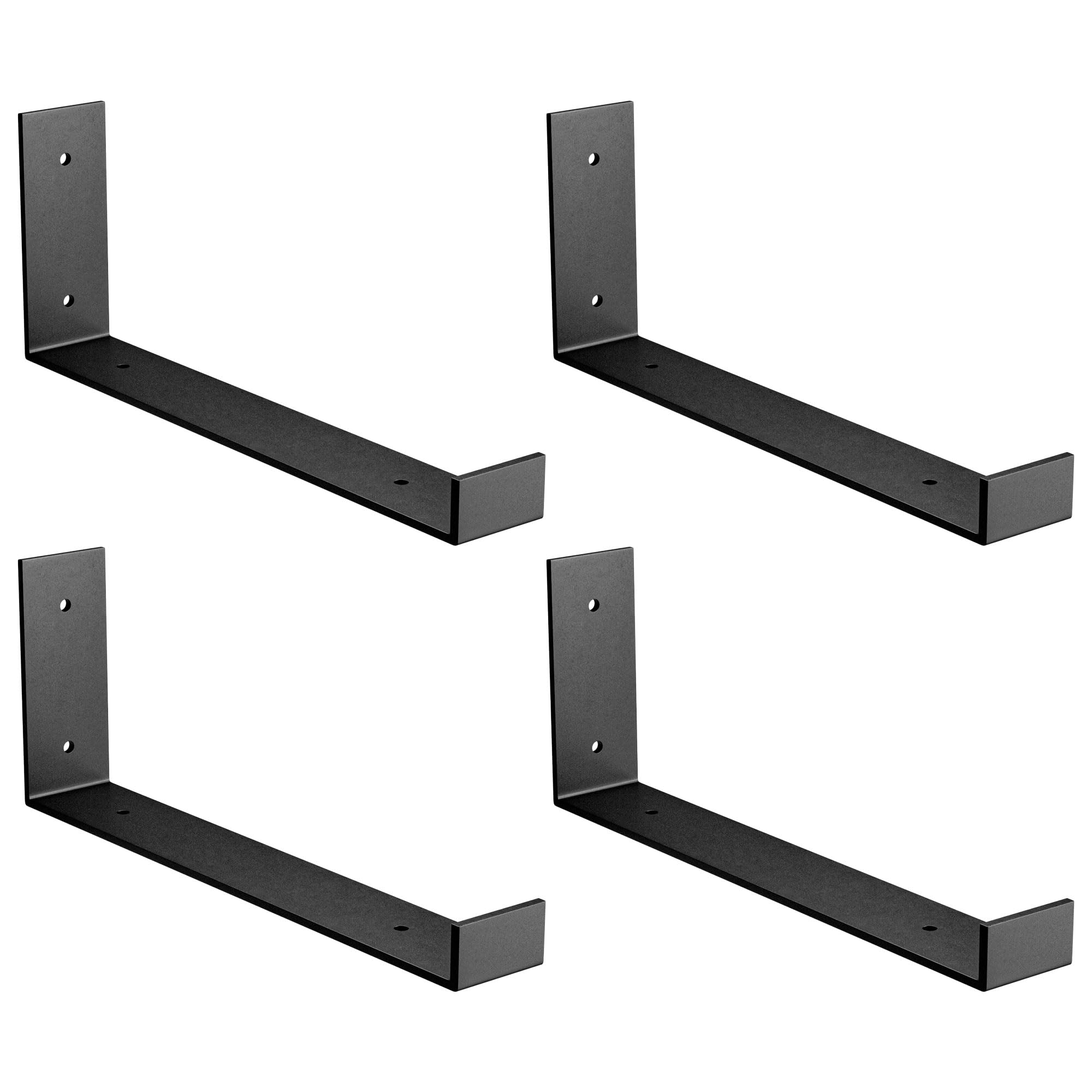Amig - Pack of 4 Straight Brackets for Industrial Shelves | 103 x 261 x 40 mm | Steel | Colour: Matte Black | Set of 4 Angles for Shelves | Black Metal Brackets
