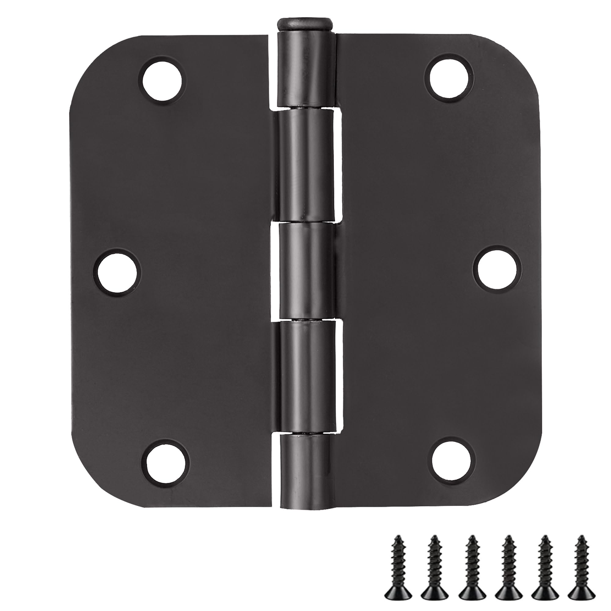 Door Hinges for Interior Doors 6-Pack 3.5-inch x 3.5-inch – Rounded 5/8-inch Radius Steel Door Hinge – Matte Black – Fits Standard Doors – Design House 189548